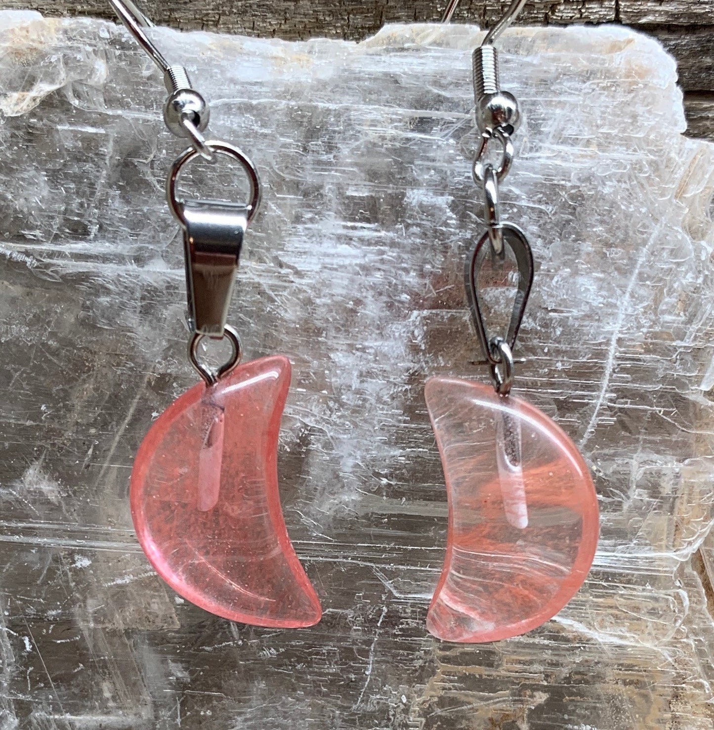 Cherry Quartz Moon Earrings EAR-0029