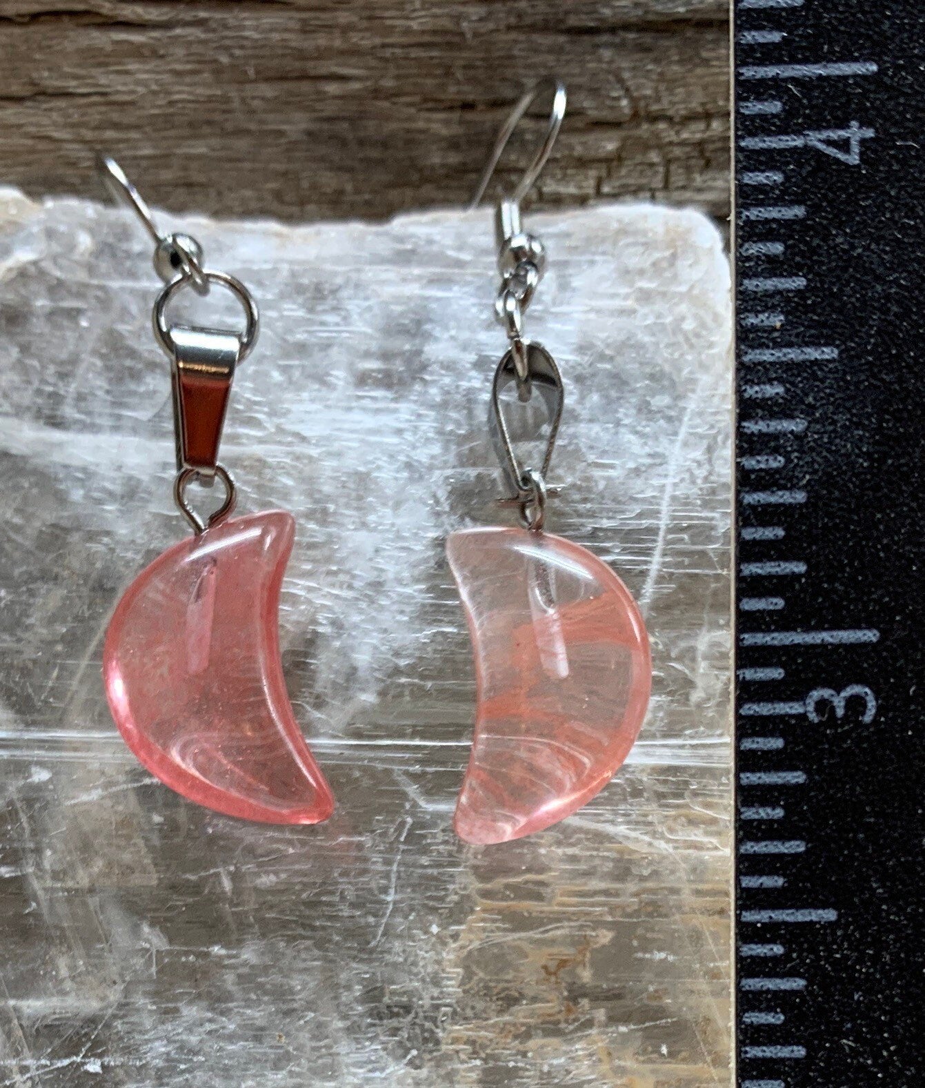 Cherry Quartz Moon Earrings EAR-0029