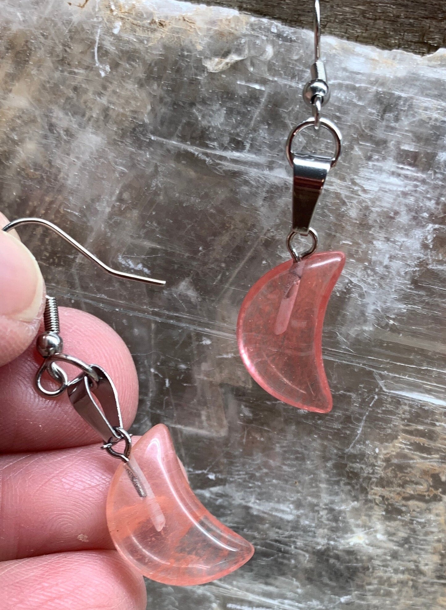 Cherry Quartz Moon Earrings EAR-0029