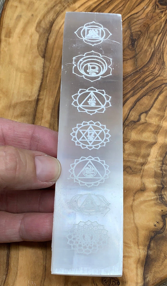 Selenite Chakra Etched Bar 6” S-0009