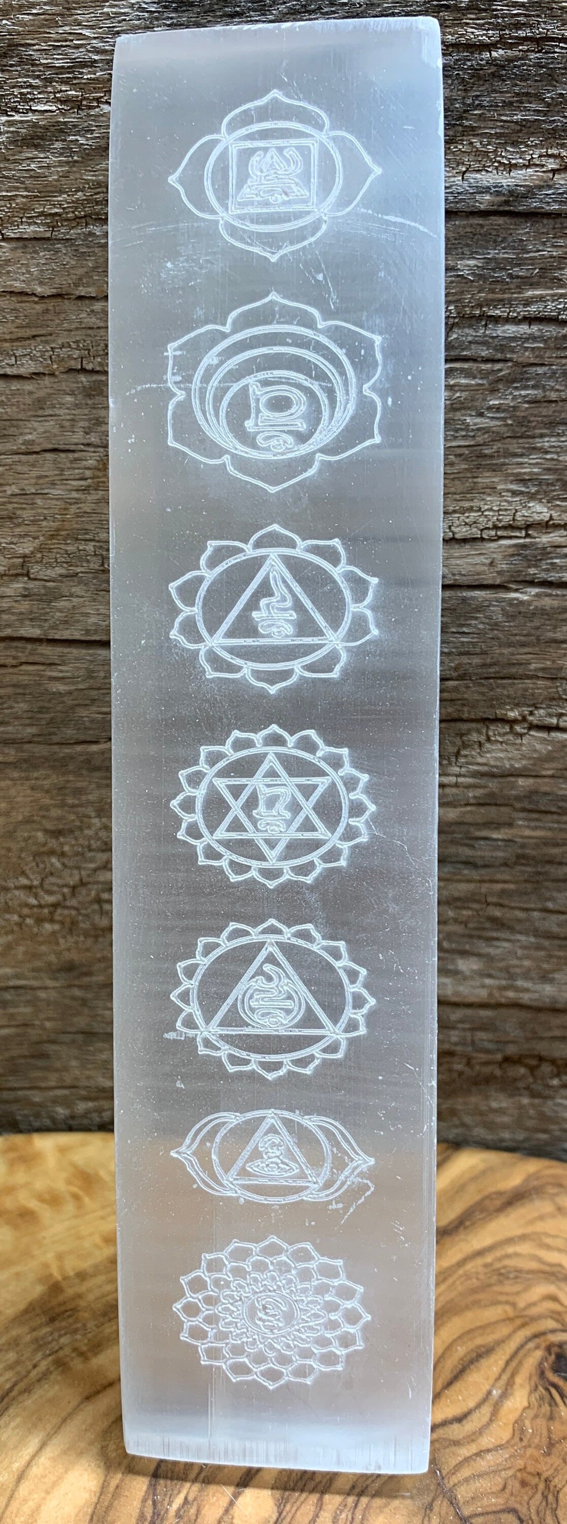 Selenite Chakra Etched Bar 6” S-0009