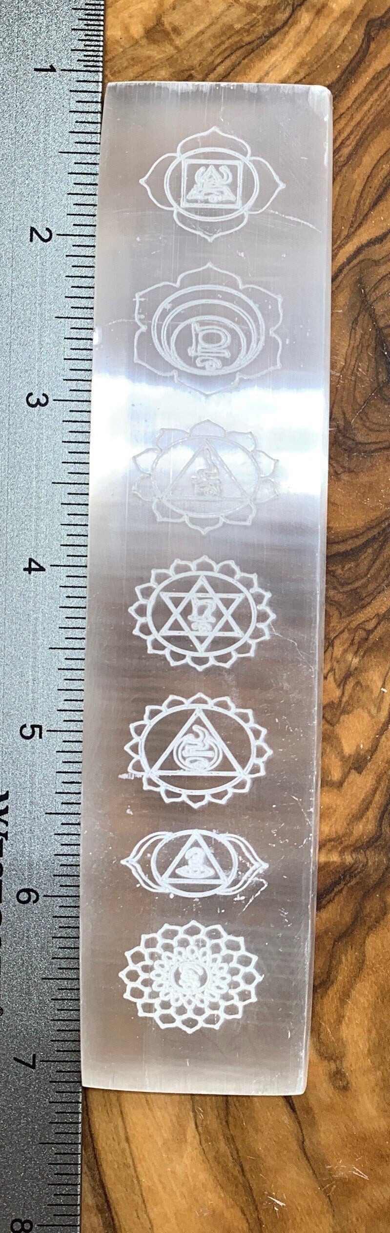 Selenite Chakra Etched Bar 6” S-0009