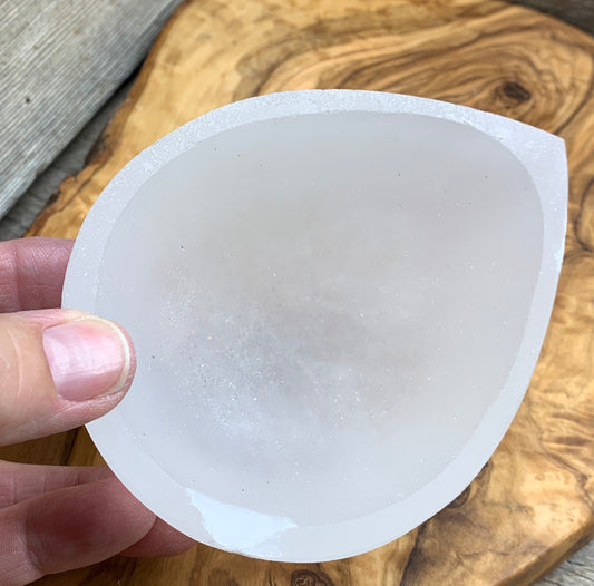 Selenite Tear Drop Bowl 4”  S-0013