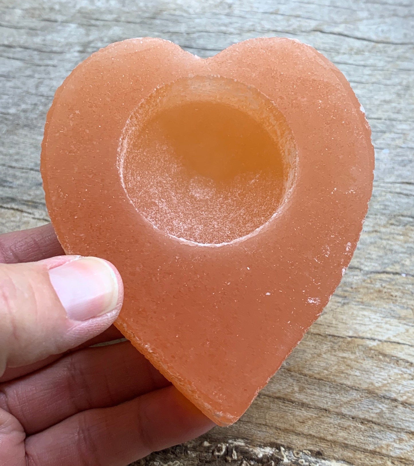 Orange Selenite Heart Candle Holder S-0020