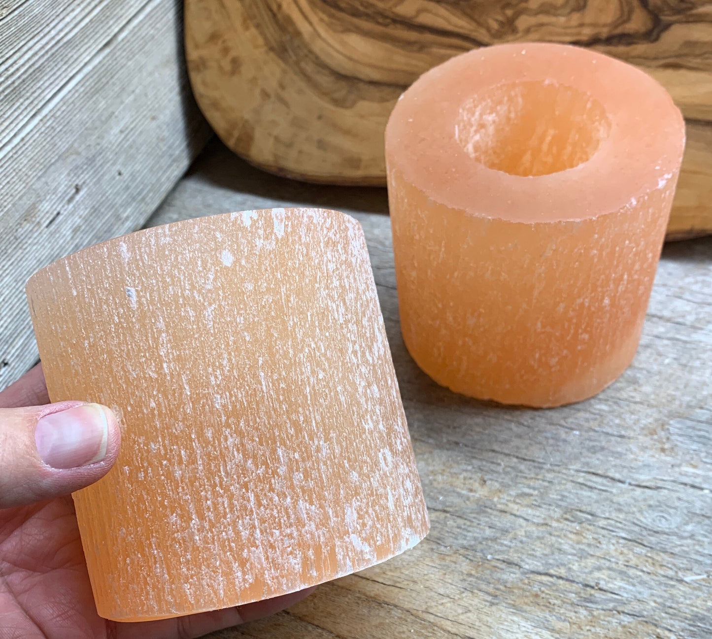 Orange Selenite Candle Holder 3” S-0028