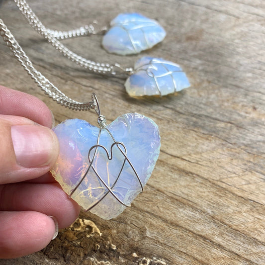 Opalite Wire Wrapped Necklace 1200 Heart, Hand-made