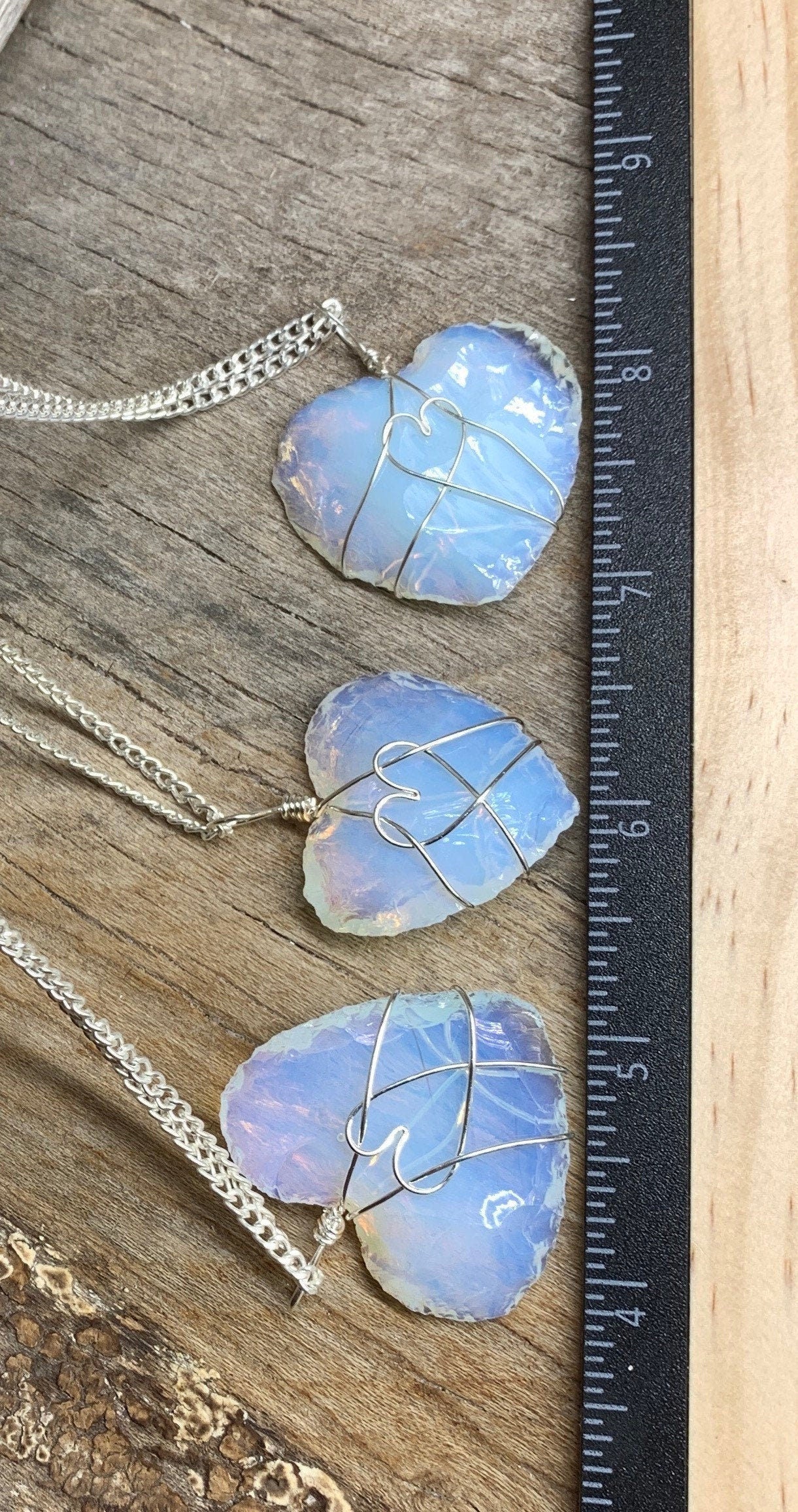 Opalite Wire Wrapped Necklace 1200 Heart, Hand-made