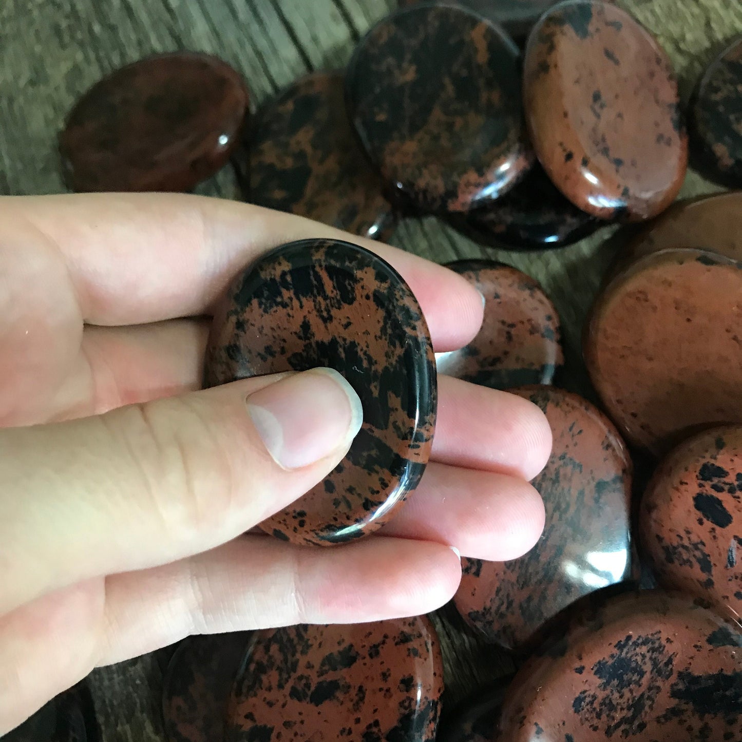 Mahogany Obsidian Worry Stone (Approx. 1 3/4" x 1 1/3")  Polished Stone for Wire Wrapping or Crystal Grid Supply 1423