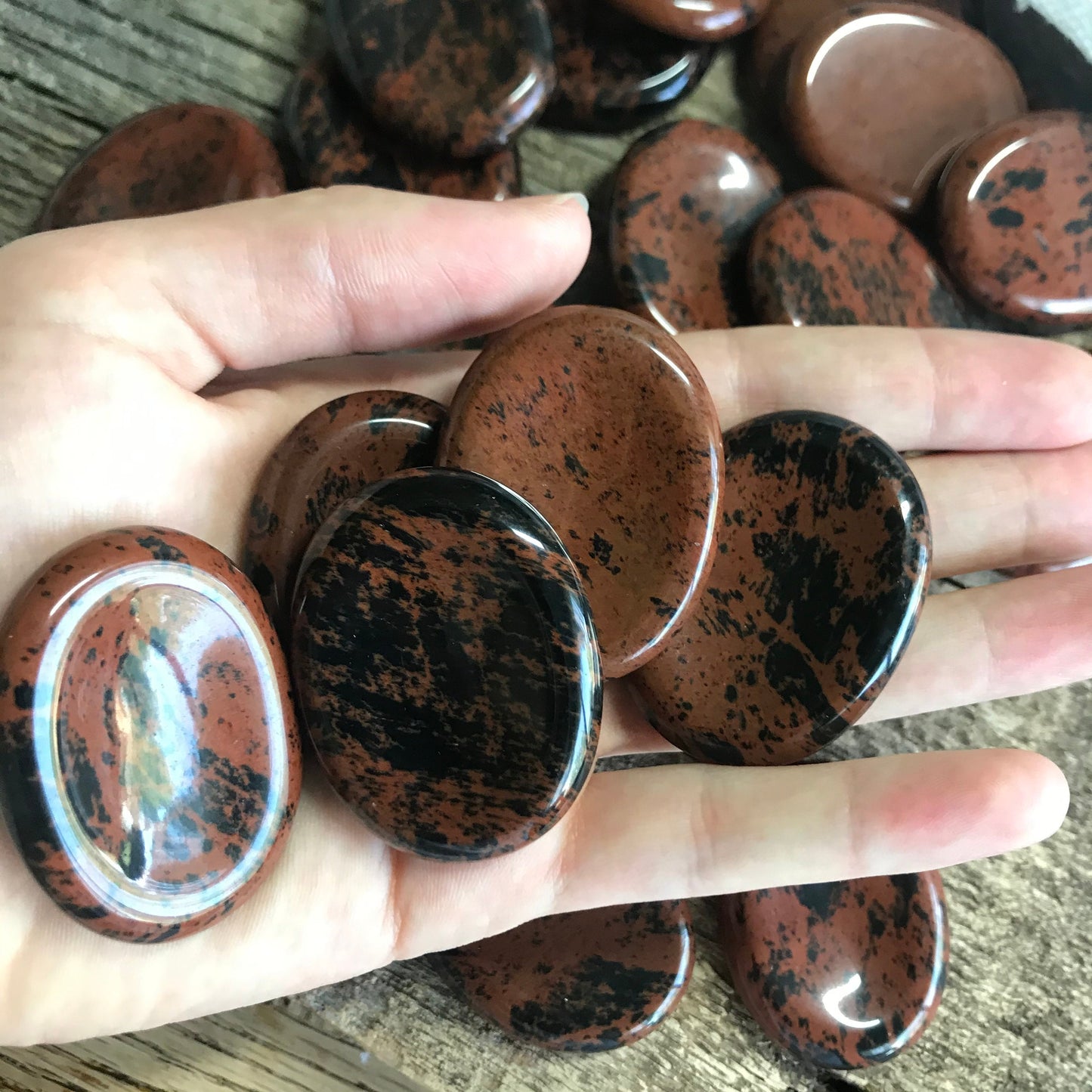 Mahogany Obsidian Worry Stone (Approx. 1 3/4" x 1 1/3")  Polished Stone for Wire Wrapping or Crystal Grid Supply 1423