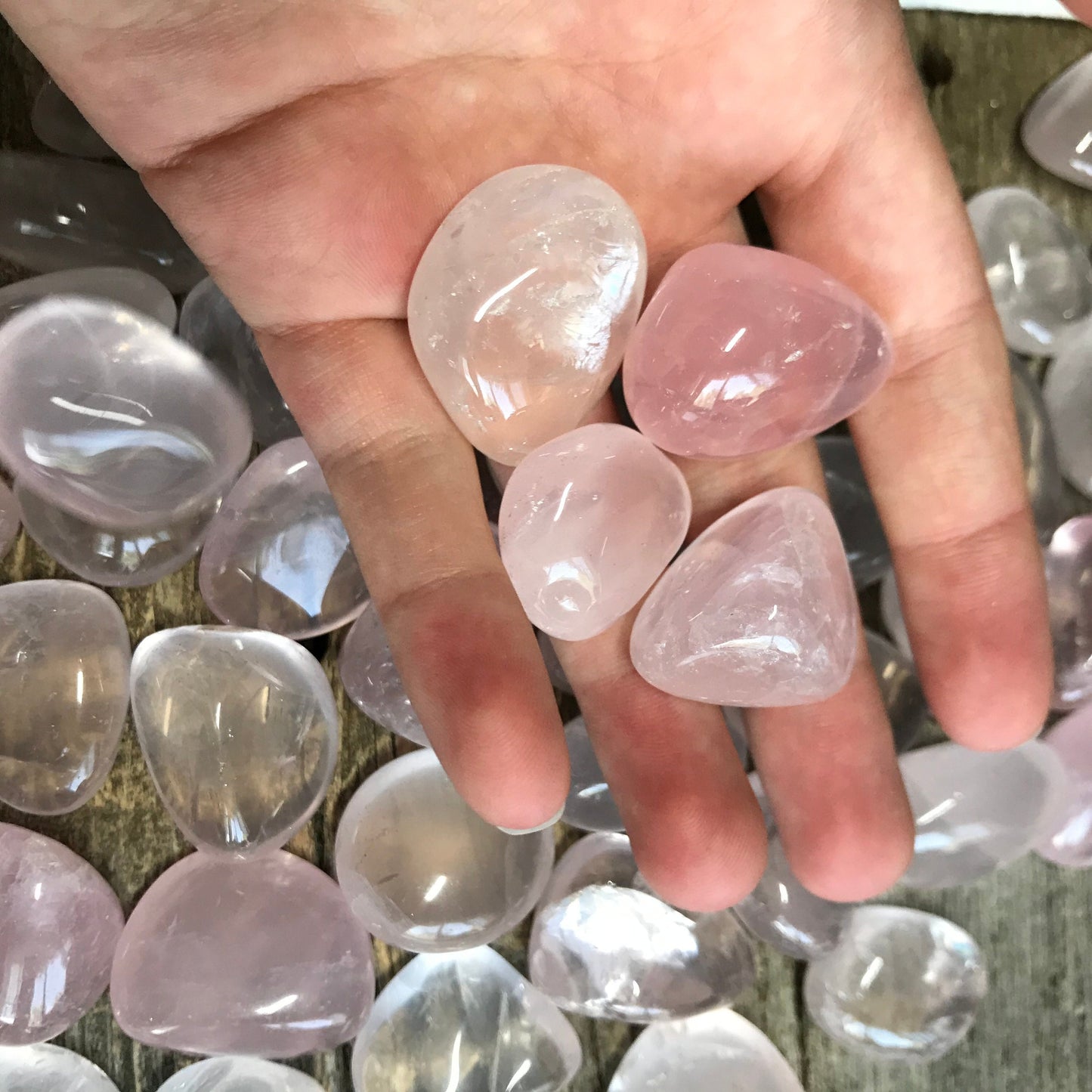 Rose Quartz, Polished Tumbled Crystal (Approx. 3/4" - 1") Polished Stone for the Heart Chakra, for Wire Wrapping or Crystal Grid Supply BIN-1378