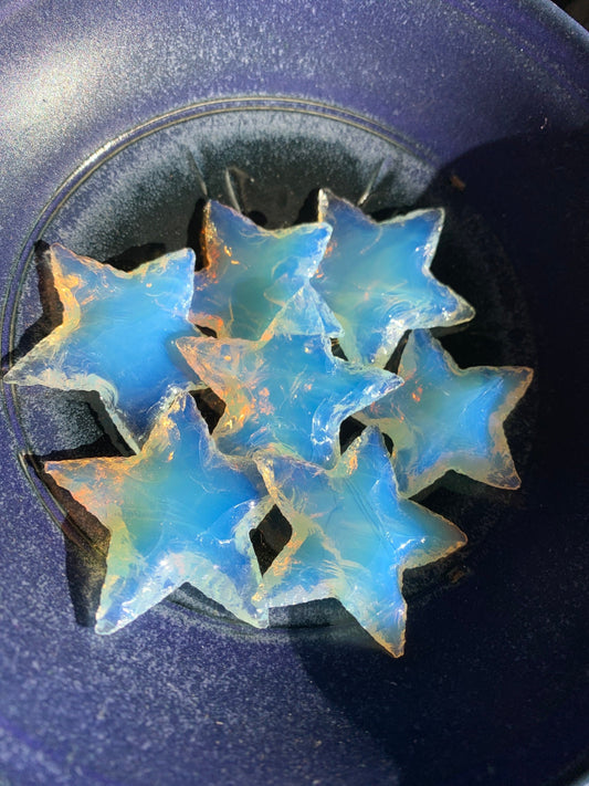 Opalite Knapped Star (Approx. 1" - 1 5/8” long) Polished Iridescent Stone, for Wire Wrapping or Crystal Grid Supply 1351