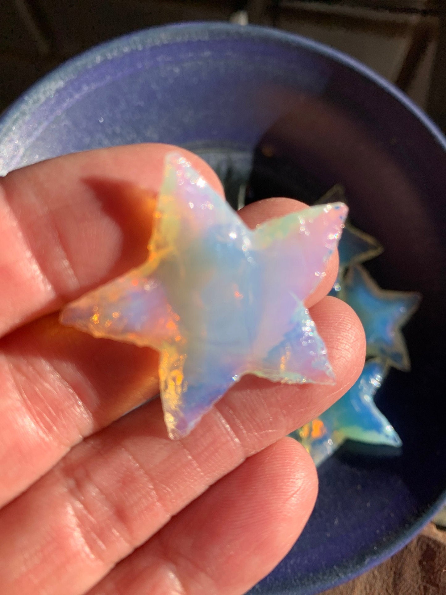 Opalite Knapped Star (Approx. 1" - 1 5/8” long) Polished Iridescent Stone, for Wire Wrapping or Crystal Grid Supply 1351