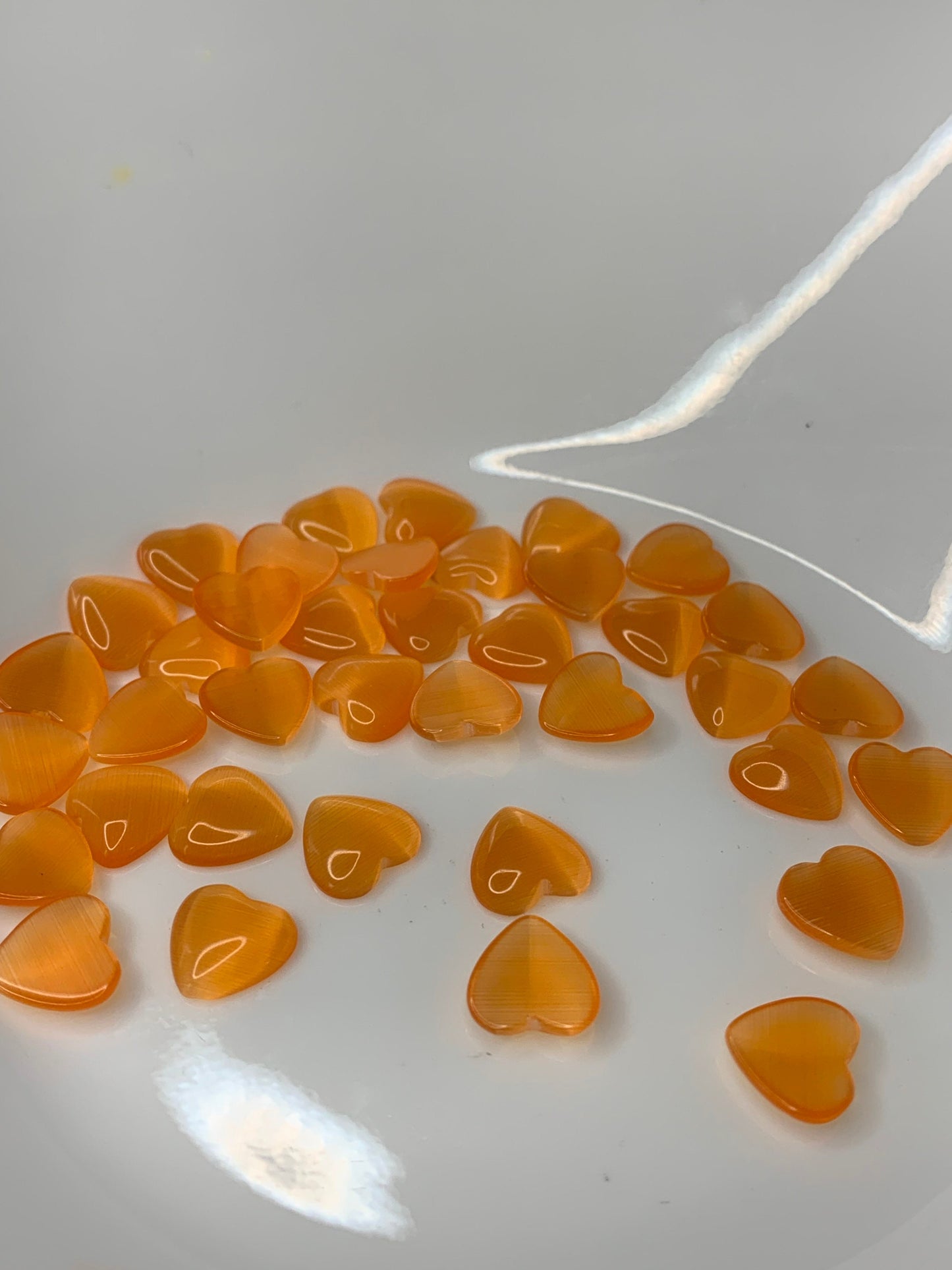 Orange Cat's Eye Heart, Polished (Approx .4")  Polished Stone for Crystal Grid or Craft Supply 0128