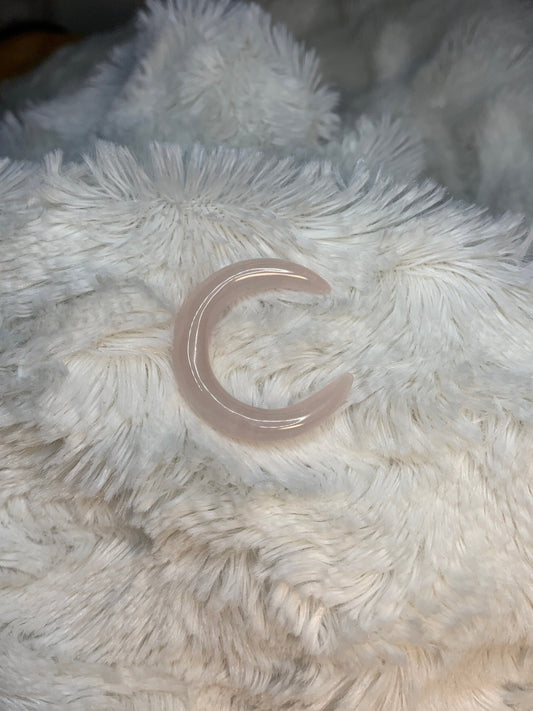 Rose Quartz Crescent Moon, carved. Polished Stone for the Heart Chakra, for Wire Wrapping or Crystal Grid 0012