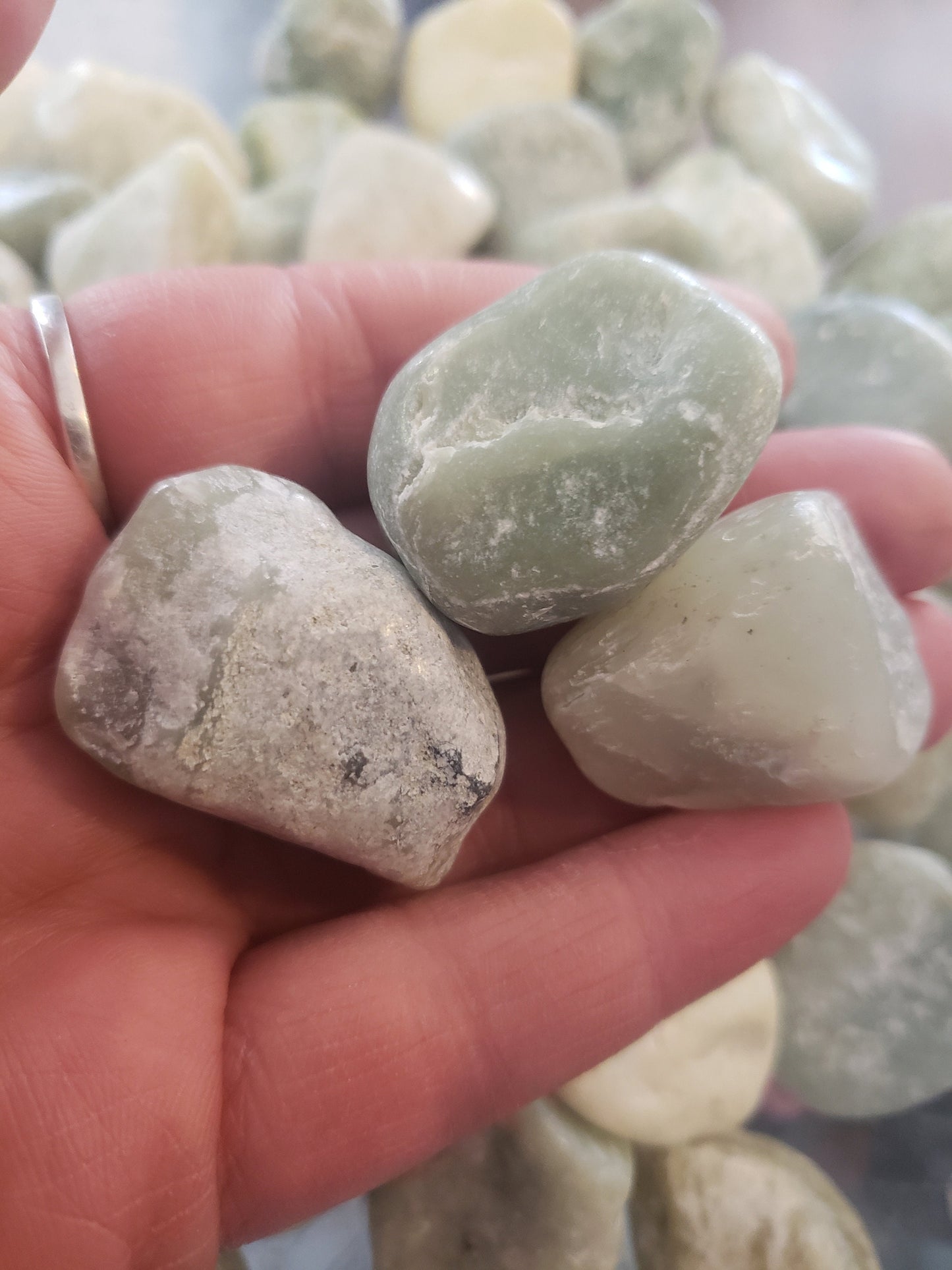 Jade, Green, White, Black Tumbled, Polished (Approx 1" - 1 1/4") Polished Stone 0684