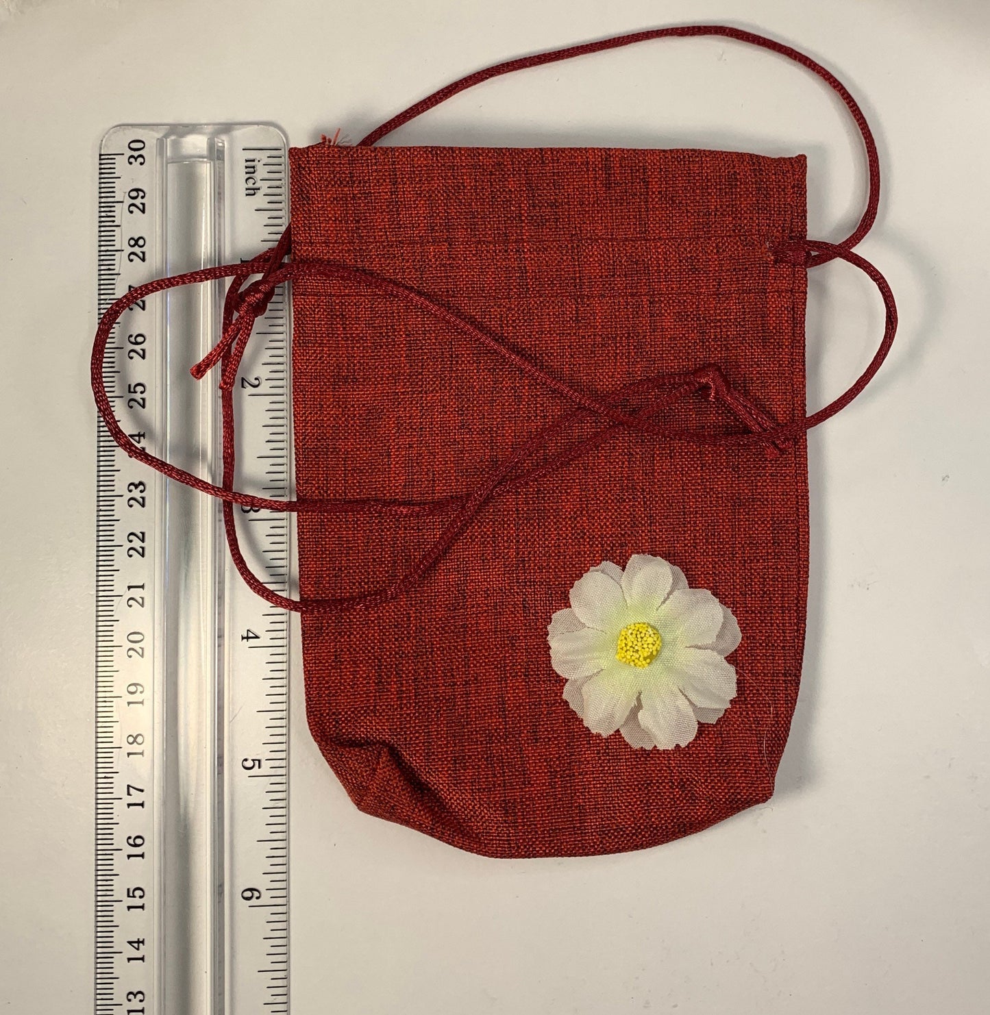 Red Burlap Flower Drawstring Bag (Approx. 4 1/8" x 5 1/4") BAG-0006