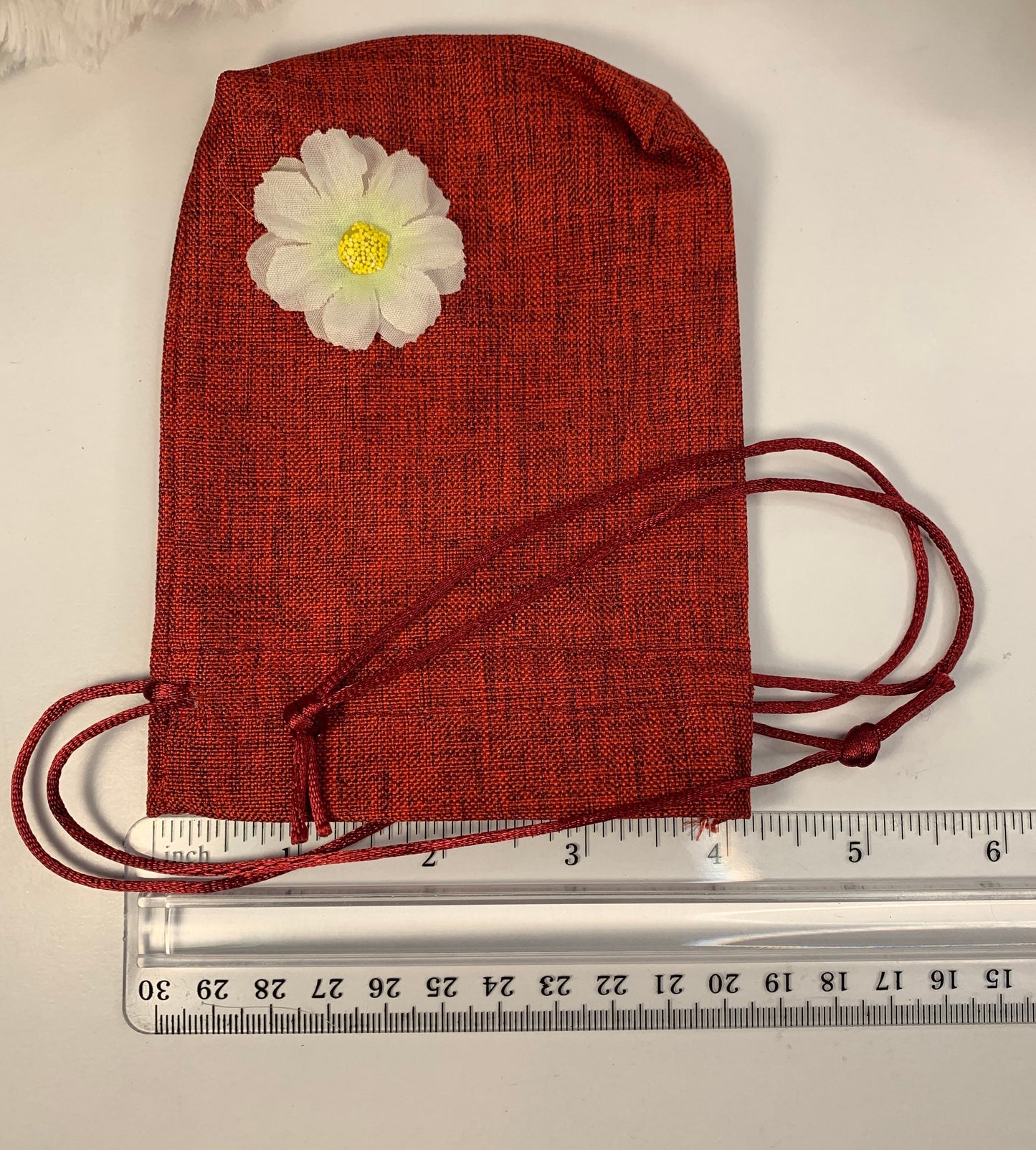 Red Burlap Flower Drawstring Bag (Approx. 4 1/8" x 5 1/4") BAG-0006