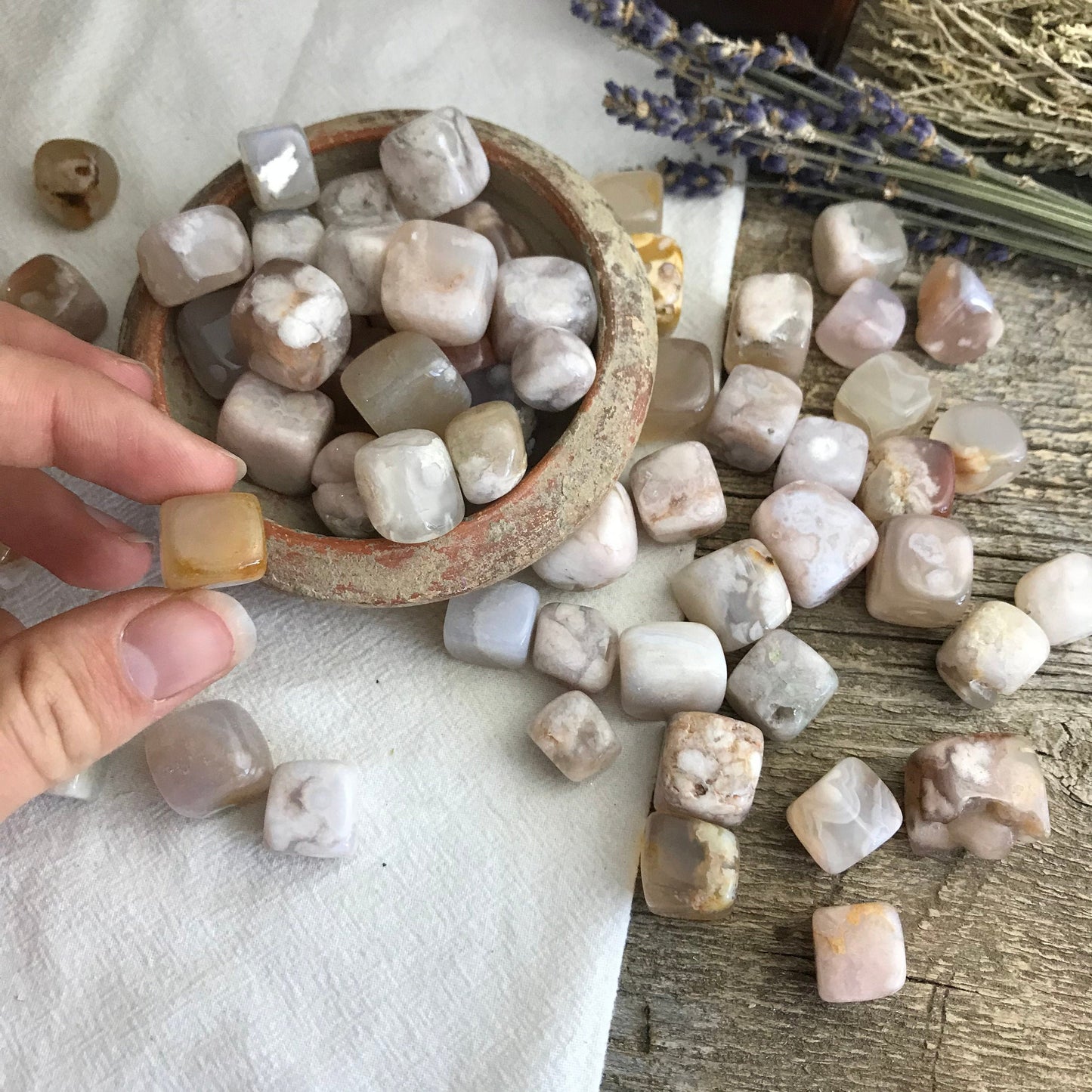 Polished Flower Agate, Cherry Blossom Agate BIN-1332 Tumbled Stone (Approx. 5/8" - 3/4") for Wire Wrapping or Crystal Grid Supply