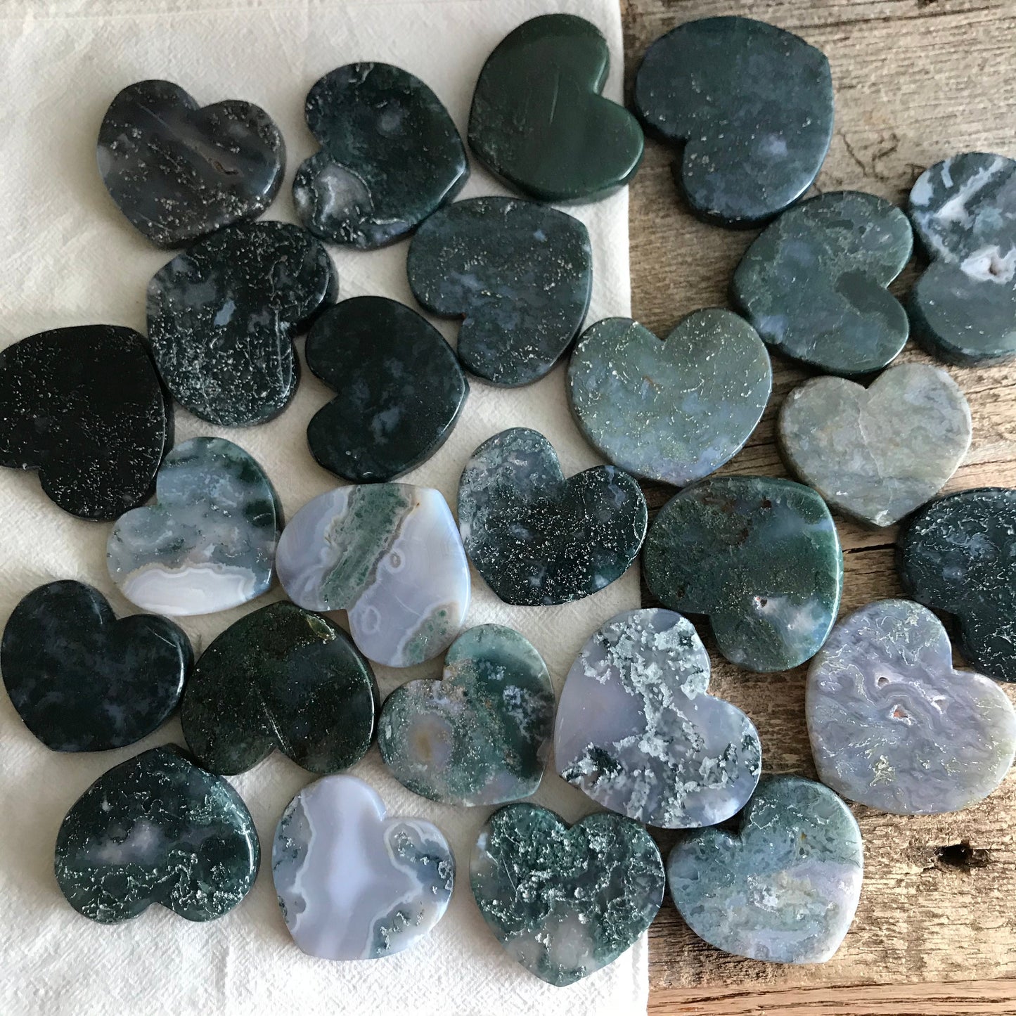 Moss Agate Heart (Approx. 2" -2 1/2") Healing Flat Green Stone Heart for Crafts or Crystal Grid 1434