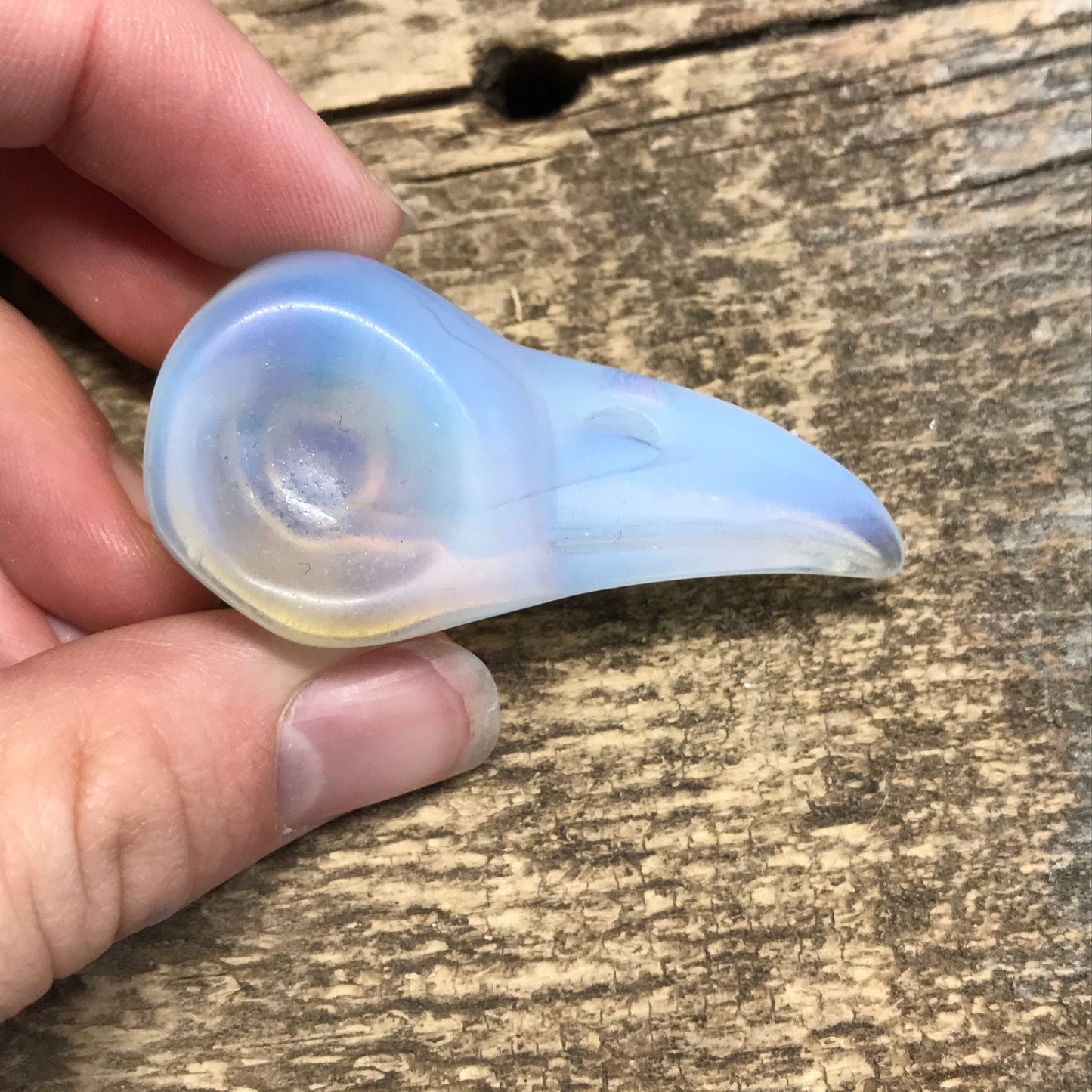 Carved Opalite Raven Skull (Approx. 1 3/4" - 2"), Supply for Crystal Grid, Home Decor or Halloween Wire Wrapping Supply 0994
