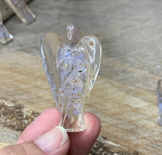 Opalite Orgonite Angel Figurine 0181 (Crystals Imbedded in Resin)