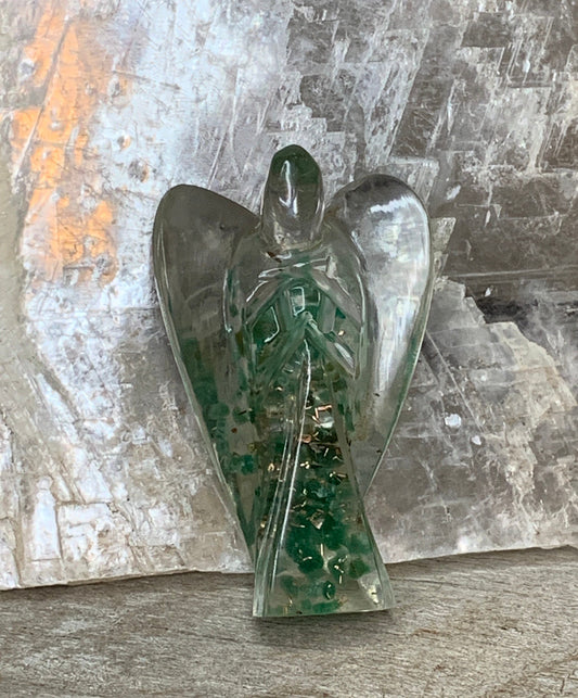 Green Aventurine Orgonite Angel Figurine 0082 (Crystals Imbedded in Resin)