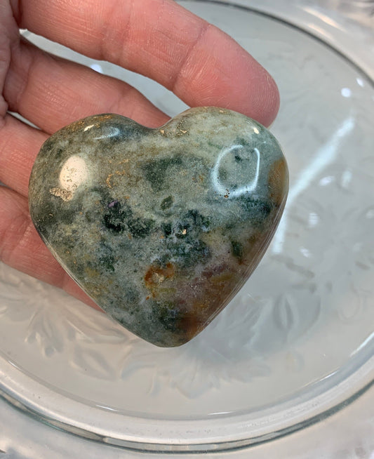 Moss Agate Heart, Beautiful, Polished, Manifesting Abundance (Approx. 2") 0576