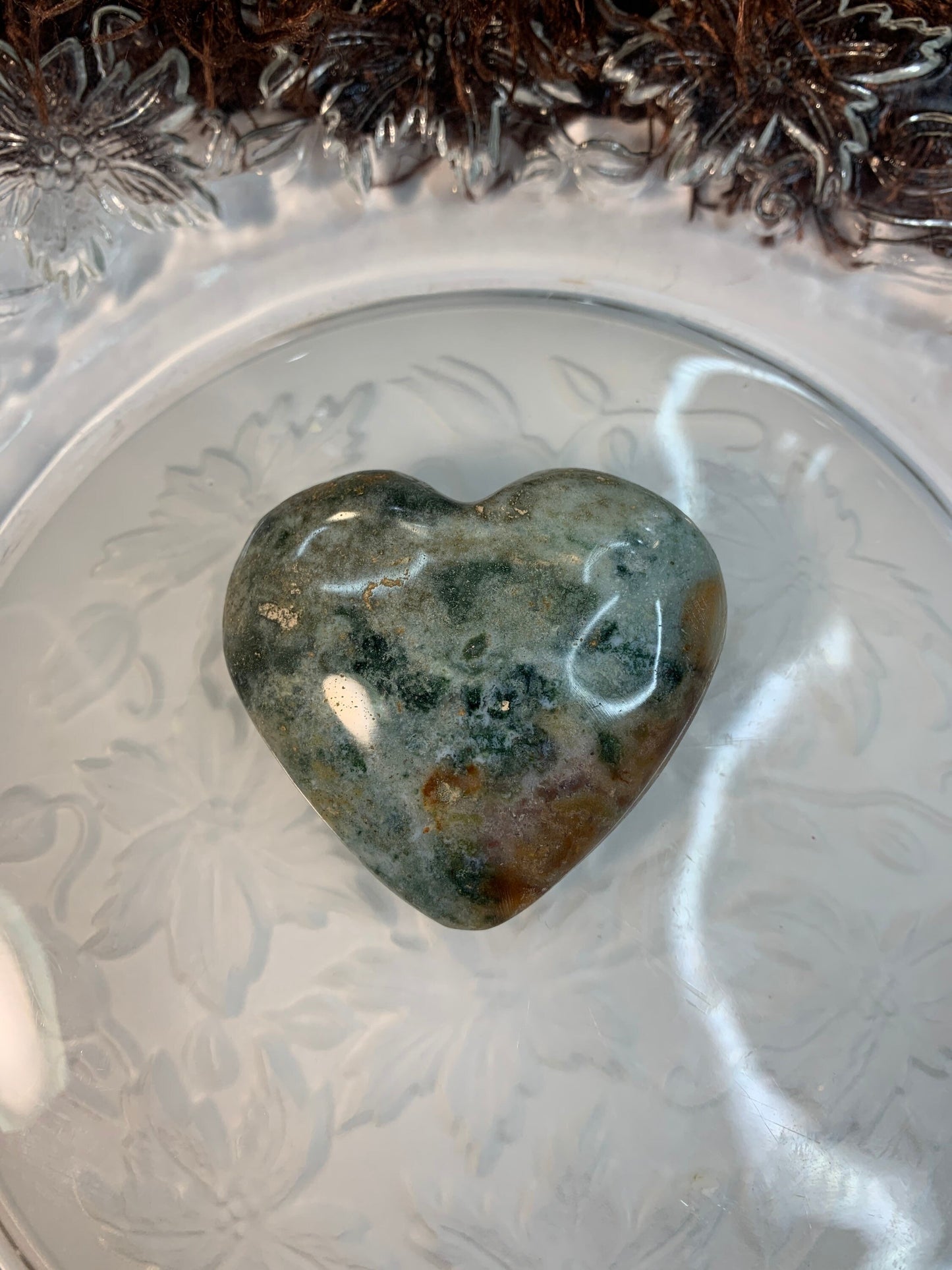 Moss Agate Heart, Beautiful, Polished, Manifesting Abundance (Approx. 2") 0576