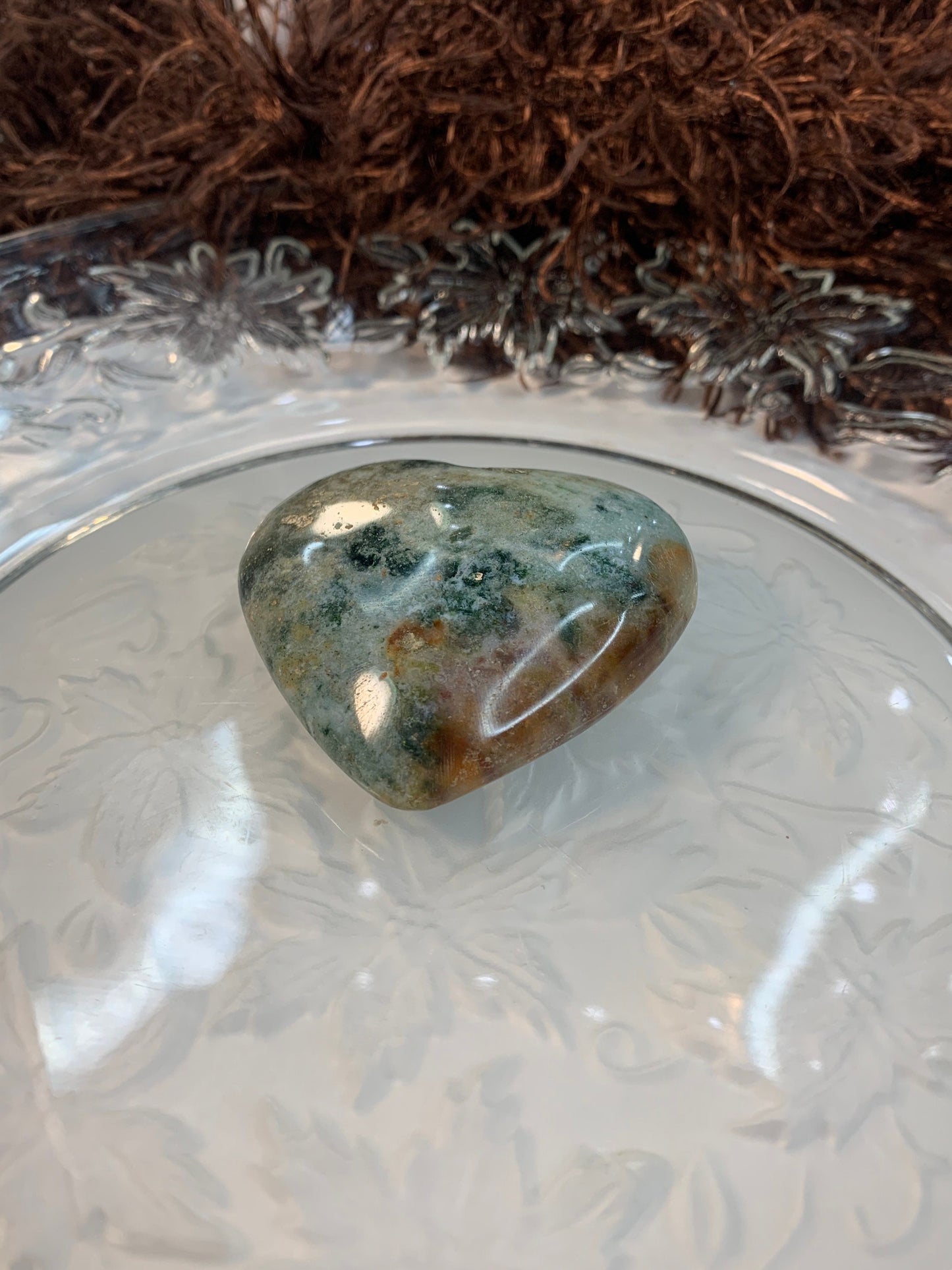 Moss Agate Heart, Beautiful, Polished, Manifesting Abundance (Approx. 2") 0576