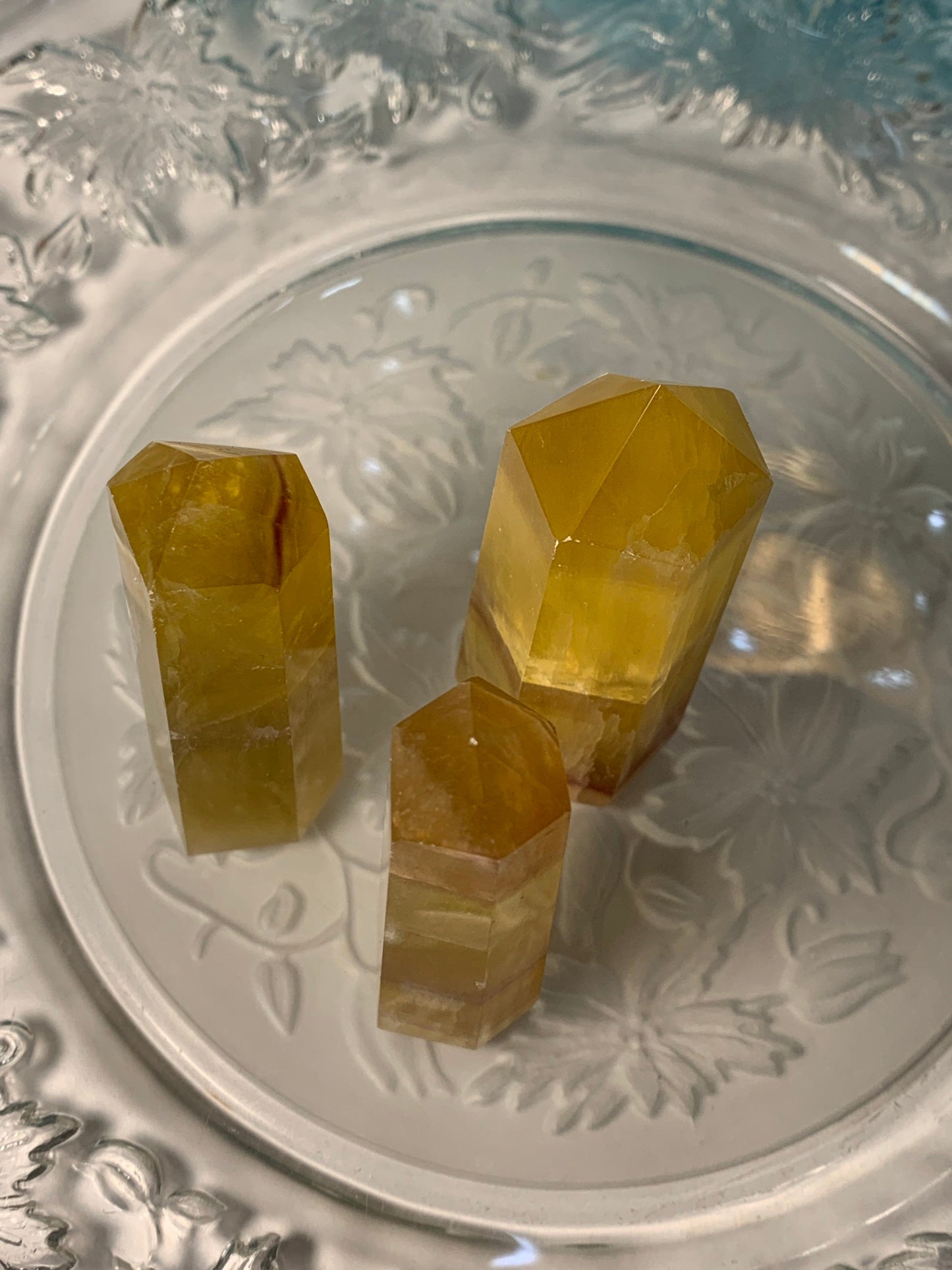 Yellow Fluorite Obelisk, Personal Power, Crystal Grid, Purple, Yellow, Solar Plexus Chakra 0334