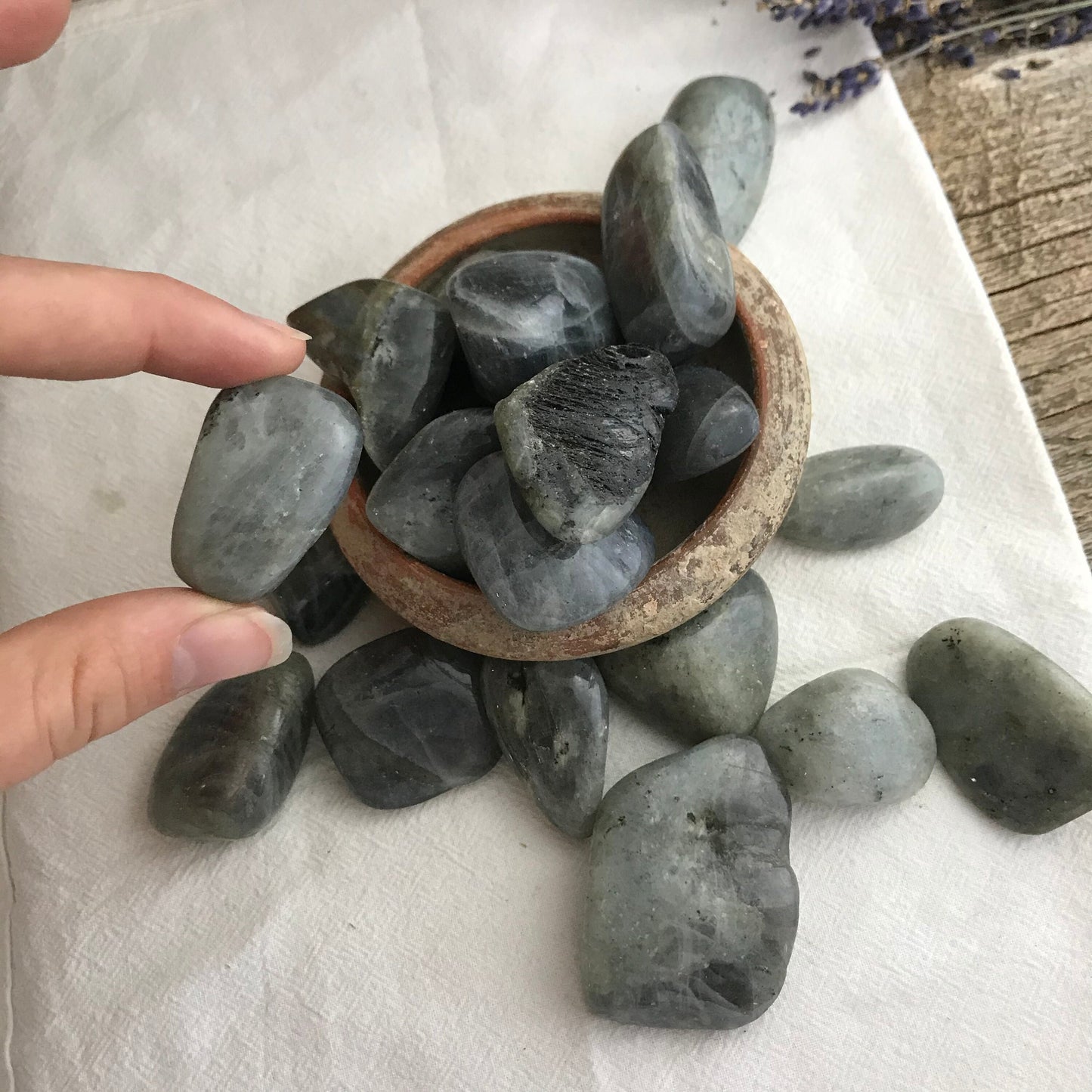 Purple Yellow Labradorite, Polished Tumbled Stone (Approx 1 1/3" long) for Wire Wrapping or Crystal Grid Supply 0702