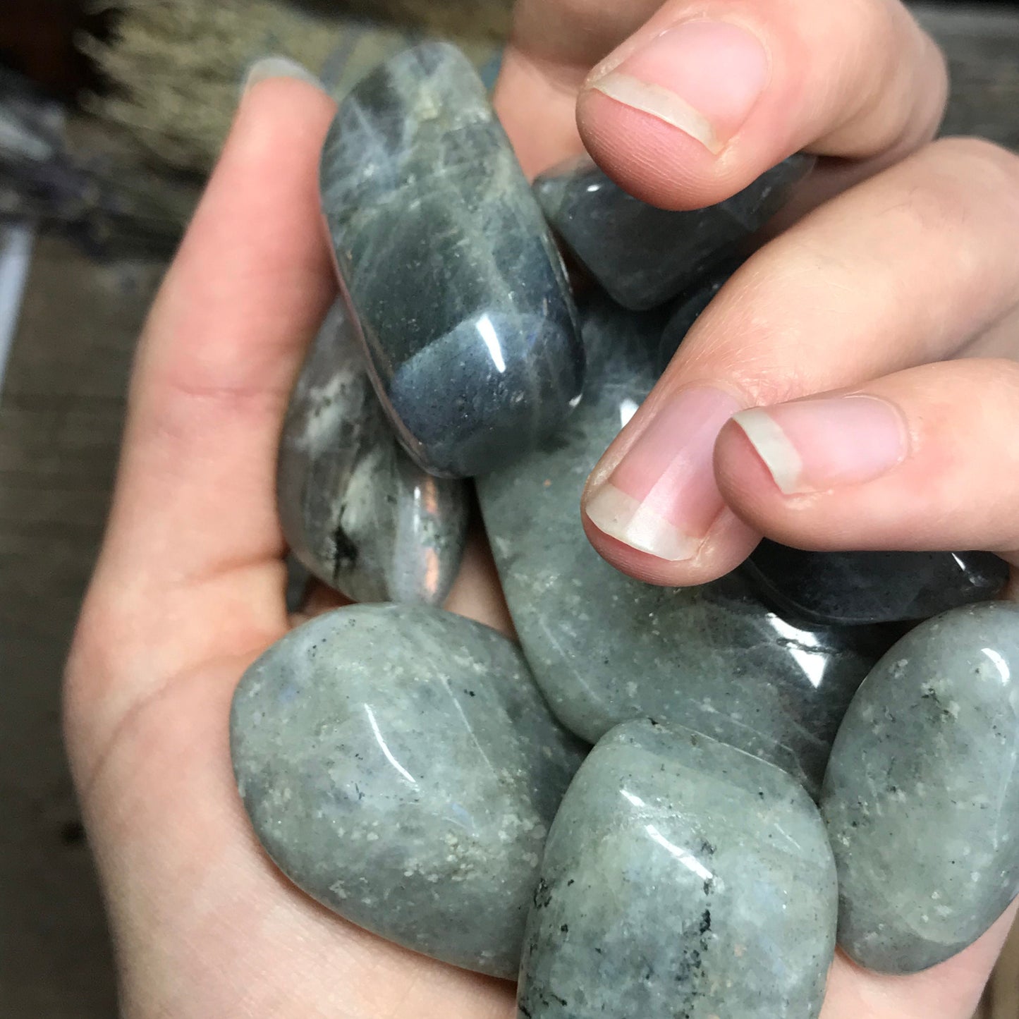 Purple Yellow Labradorite, Polished Tumbled Stone (Approx 1 1/3" long) for Wire Wrapping or Crystal Grid Supply 0702