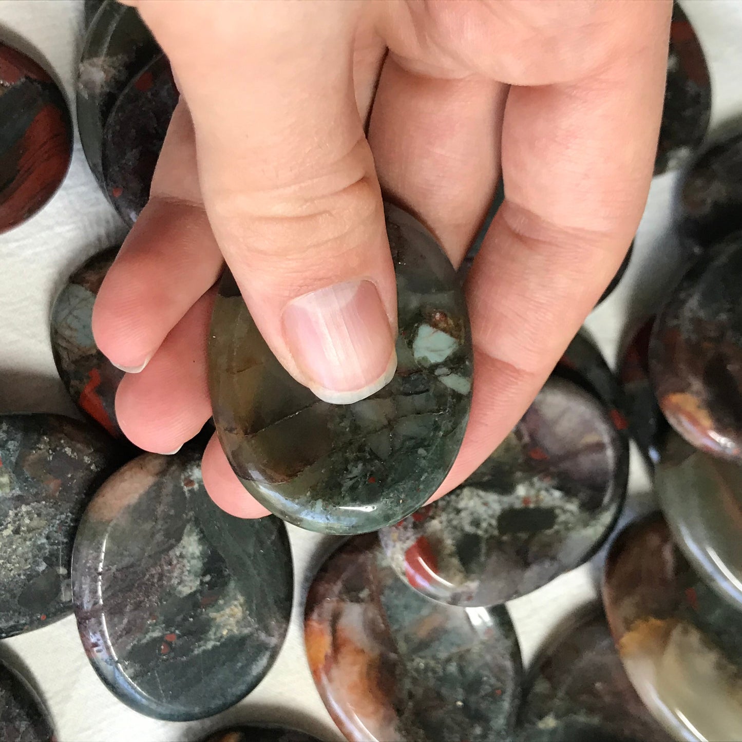 African Bloodstone Worry Stone (Approx1 3/4" x 1 3/8")  Polished Stone for Grounding and Purifying, Wire Wrap or Crystal Grid 1387