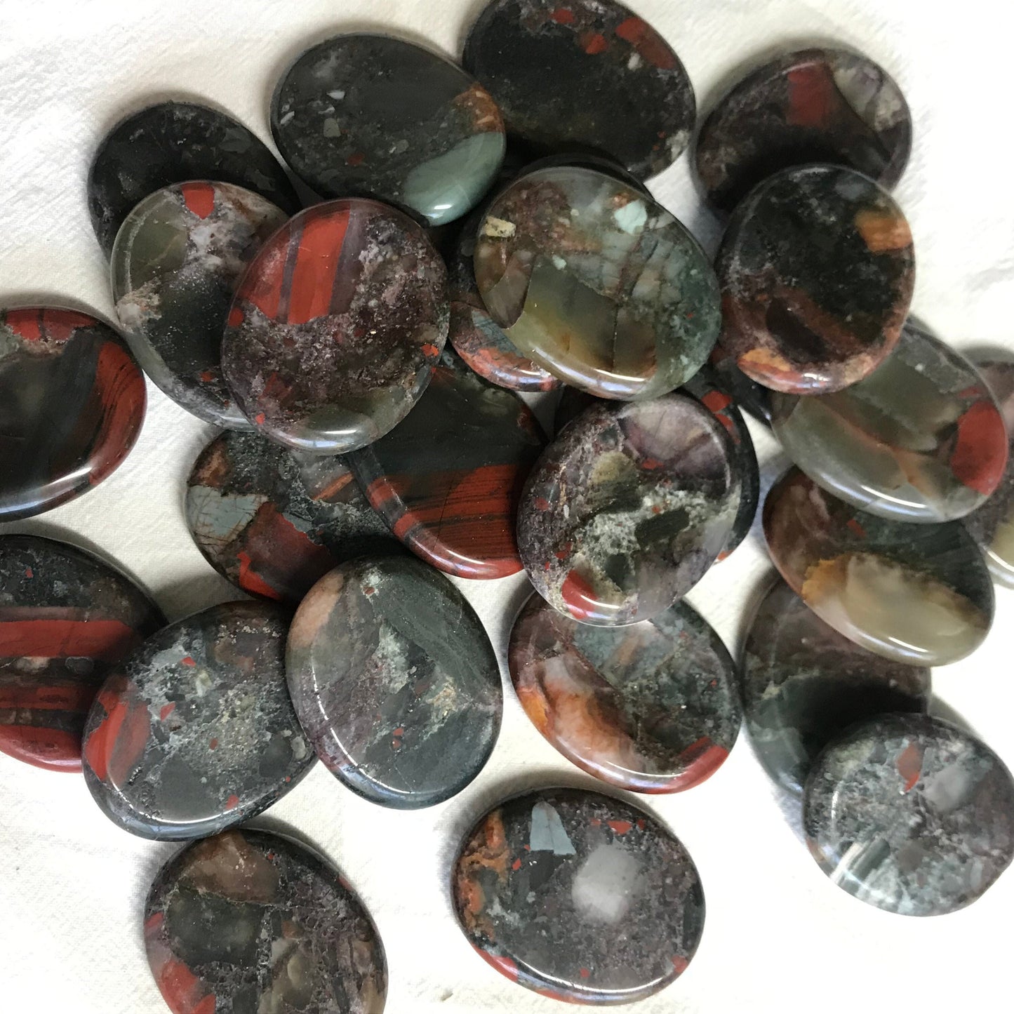 African Bloodstone Worry Stone (Approx1 3/4" x 1 3/8")  Polished Stone for Grounding and Purifying, Wire Wrap or Crystal Grid 1387