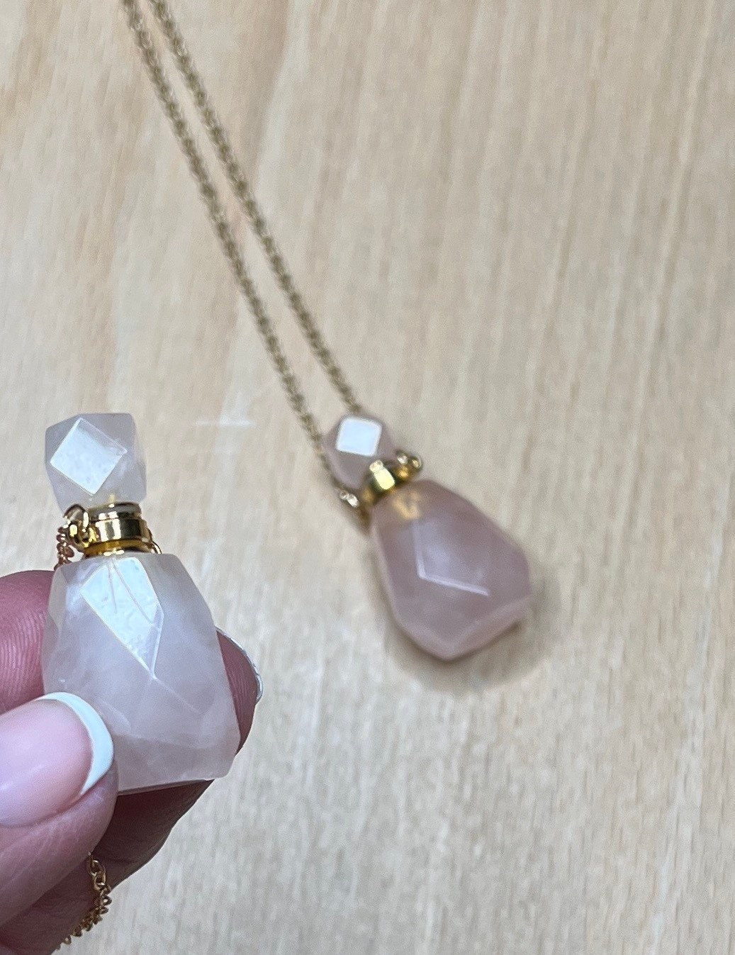 Rose Quartz Faceted Potion Bottle Necklace with screw on Top NCK-2658