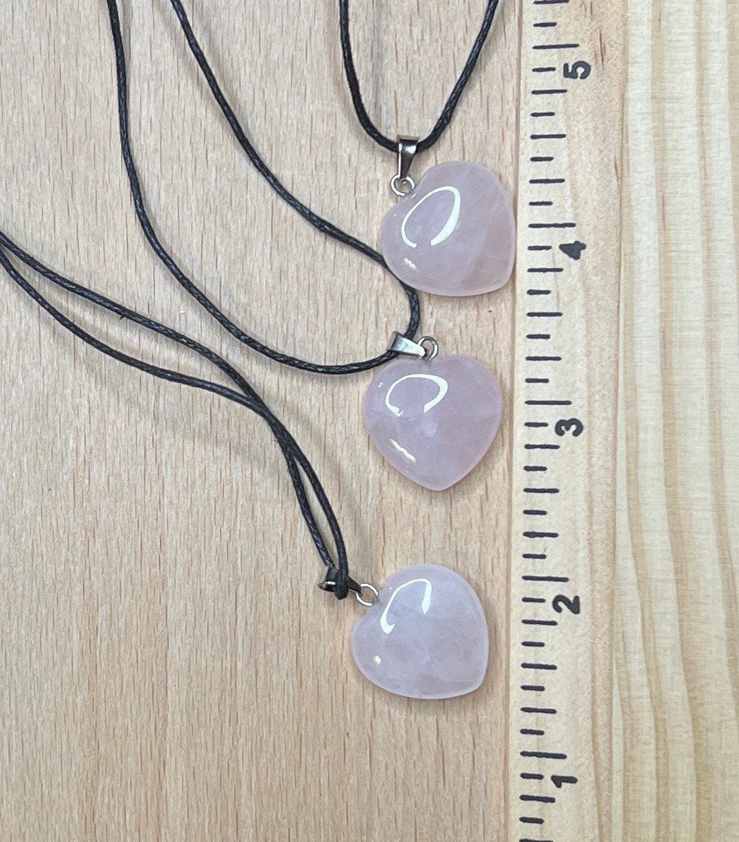 Rose Quartz Heart Necklace 1110 Adjustable Black Cord