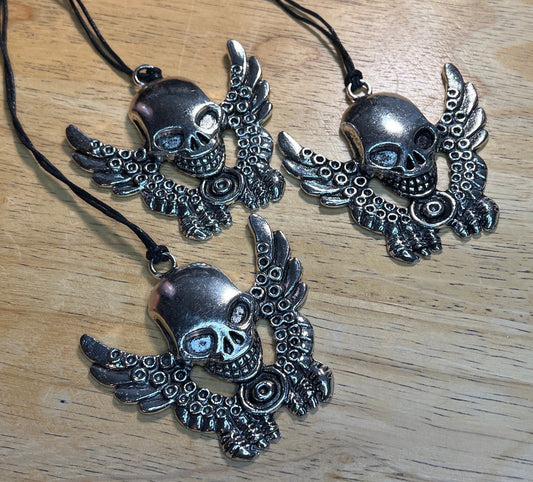 Skull with Wings Necklace Silver Tone (Pendant Approx. 2 1/2") NCK-2669