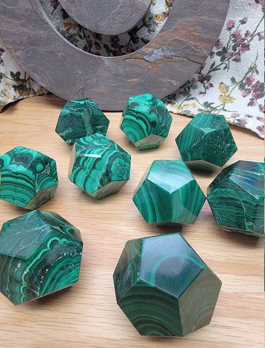 Malachite Dodecahedron 1474 Natural. Authentic. (Approx. 1.9”- 2.1”)