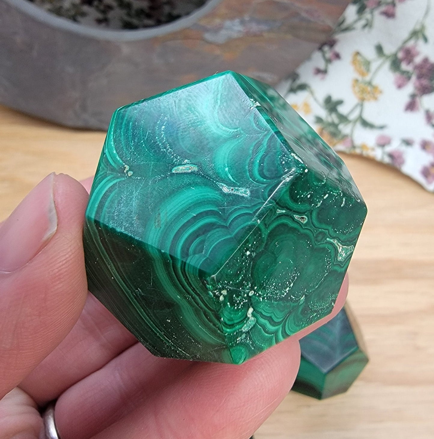 Malachite Dodecahedron 1503 Natural. Authentic. (Approx. 1.7”- 1.85”)