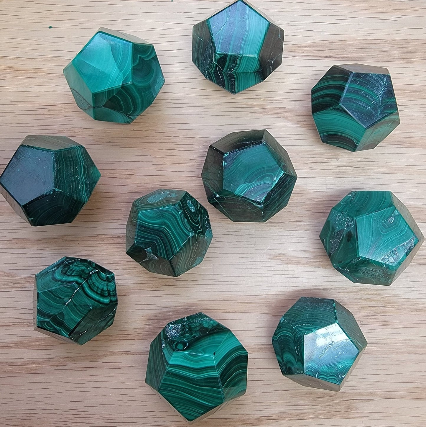 Malachite Dodecahedron 1503 Natural. Authentic. (Approx. 1.7”- 1.85”)