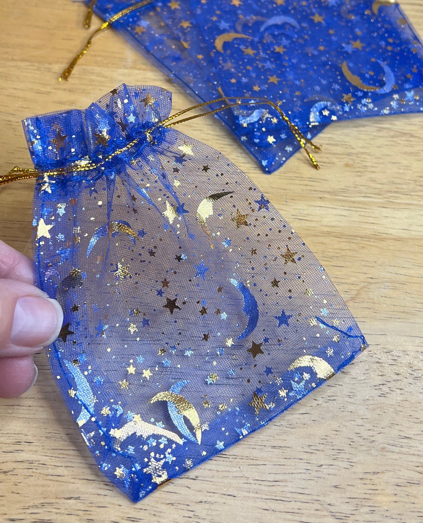 Blue Moon & Stars Organza Drawstring Bag   BAG-0037 (Approx. 4”x 4 1/2”)