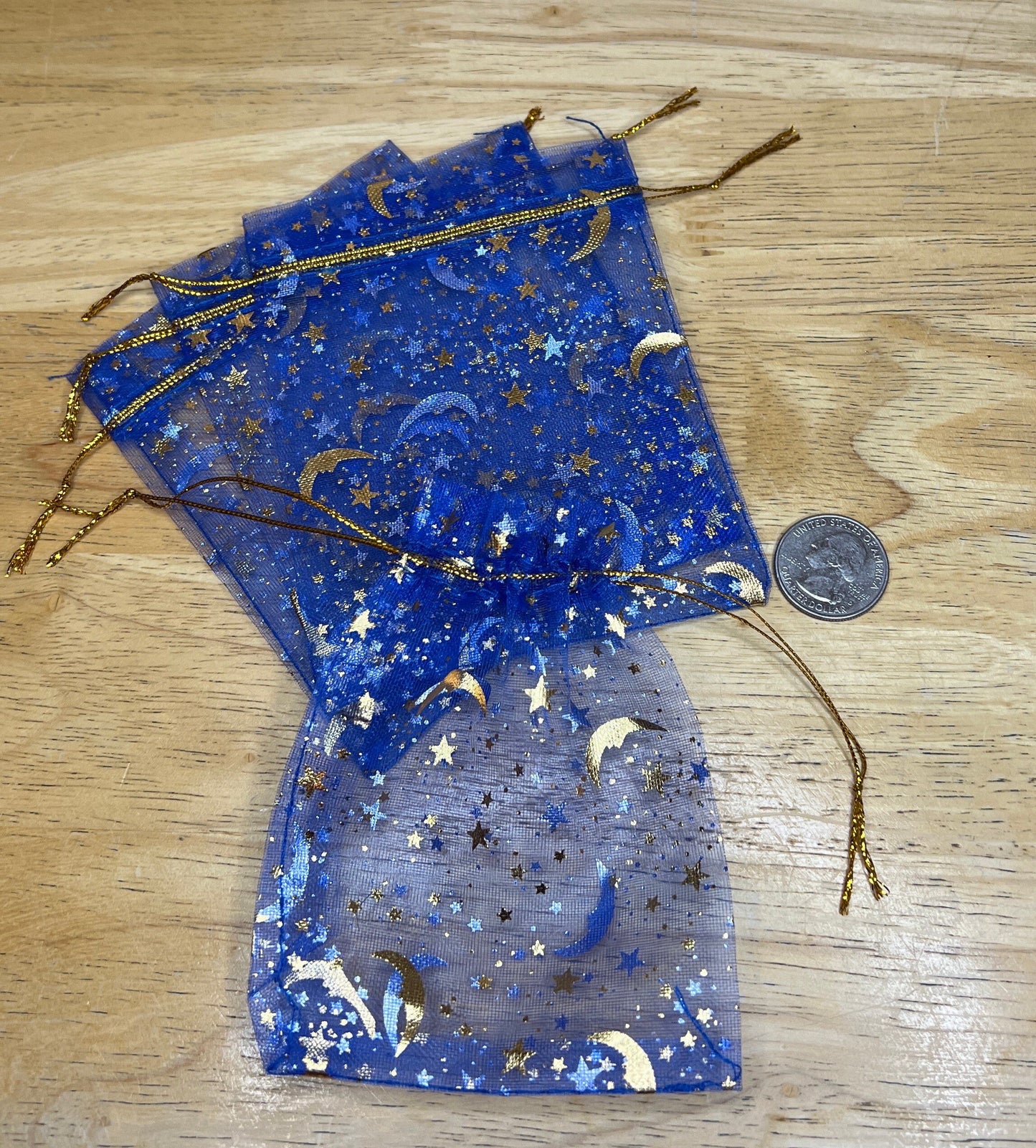 Blue Moon & Stars Organza Drawstring Bag   BAG-0037 (Approx. 4”x 4 1/2”)