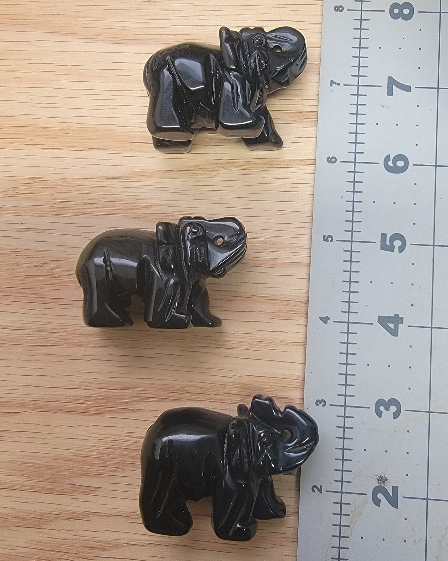 Black Obsidian Carved Elephant (Approx. 2") 0971