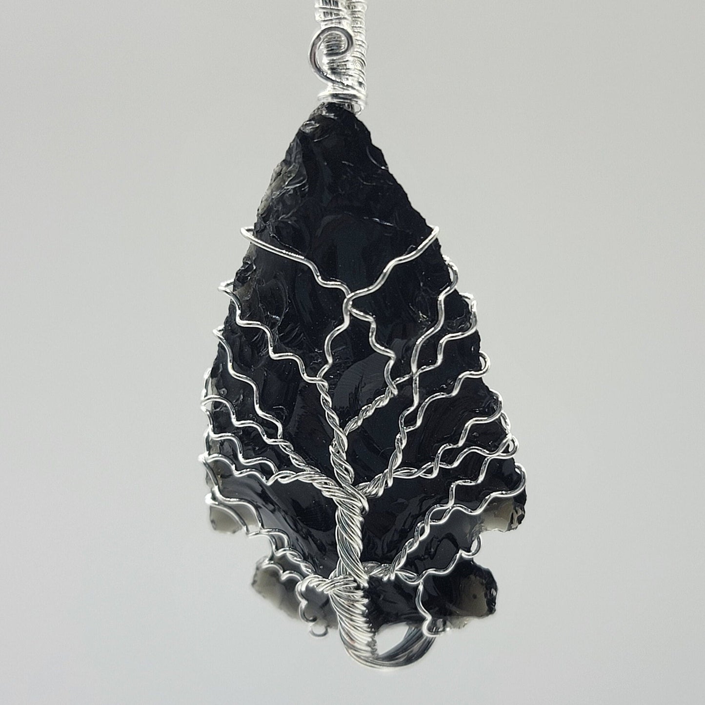 Black Obsidian Arrowhead, Tree of Life Wire Wrapped Necklace 1158 Tree of Life, Handmade