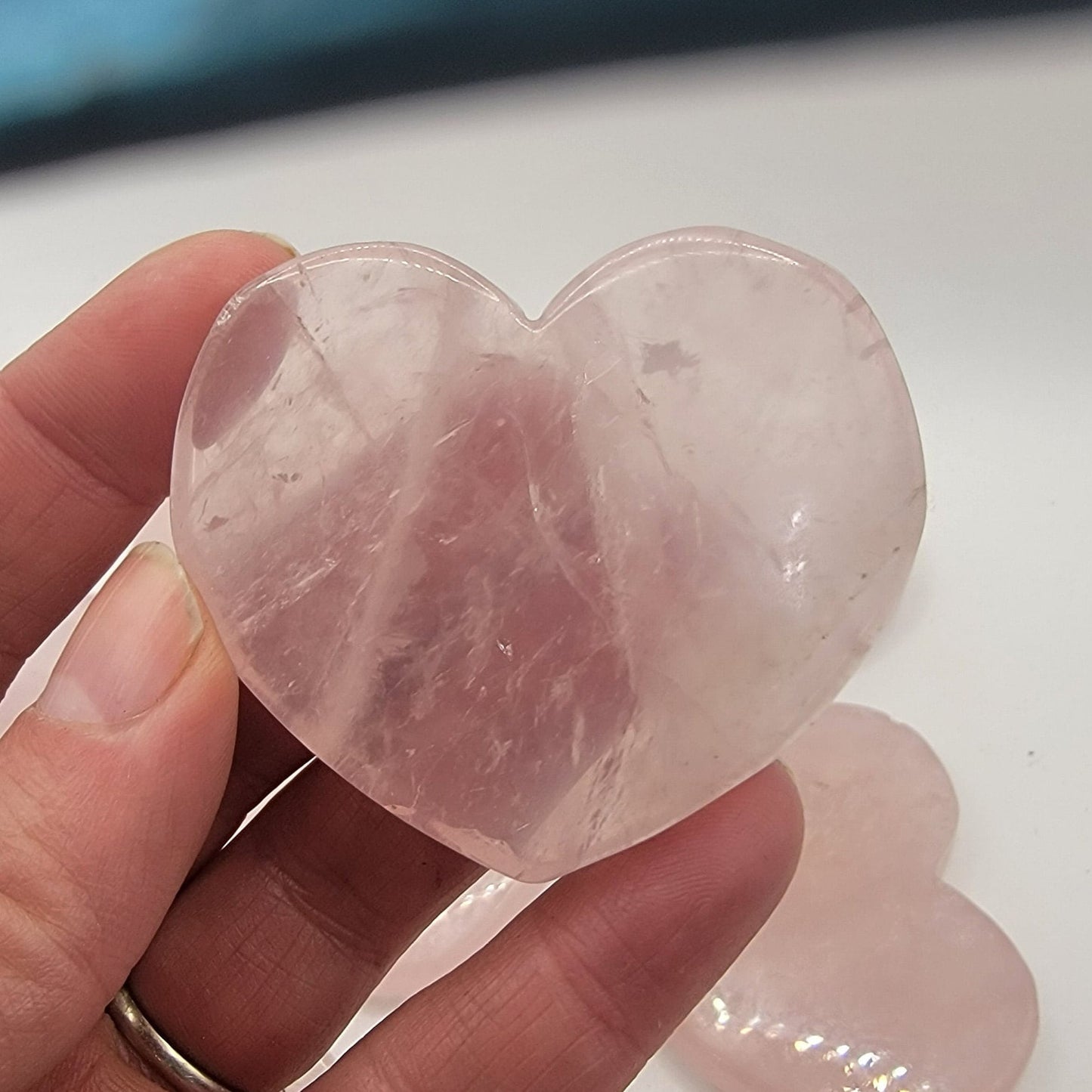 Rose Quartz Heart (Approx. 2" - 2 1/2") Heart Healing Flat Pink Stone Heart for Crafts or Crystal Grid 1435