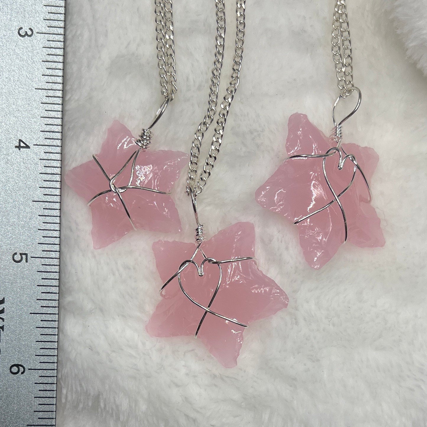 Pink Opalite Star Wire Wrapped Necklace. Handmade. 1131