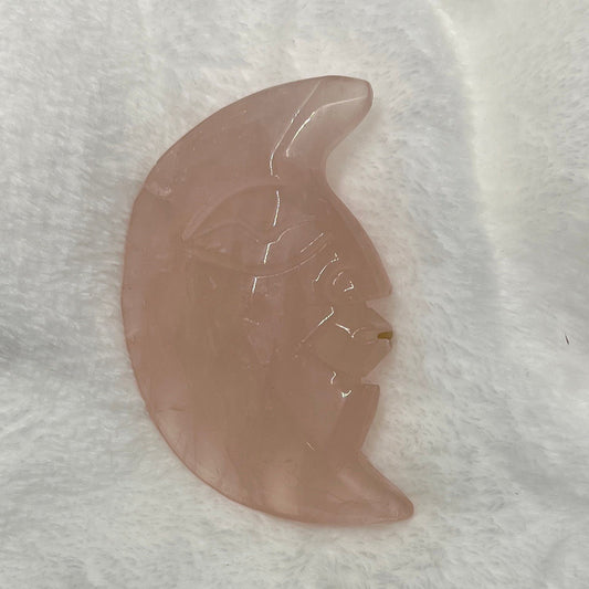 Rose Quartz Carved Moon 0958 (Approx. 2 1/2- 3 1/2”)