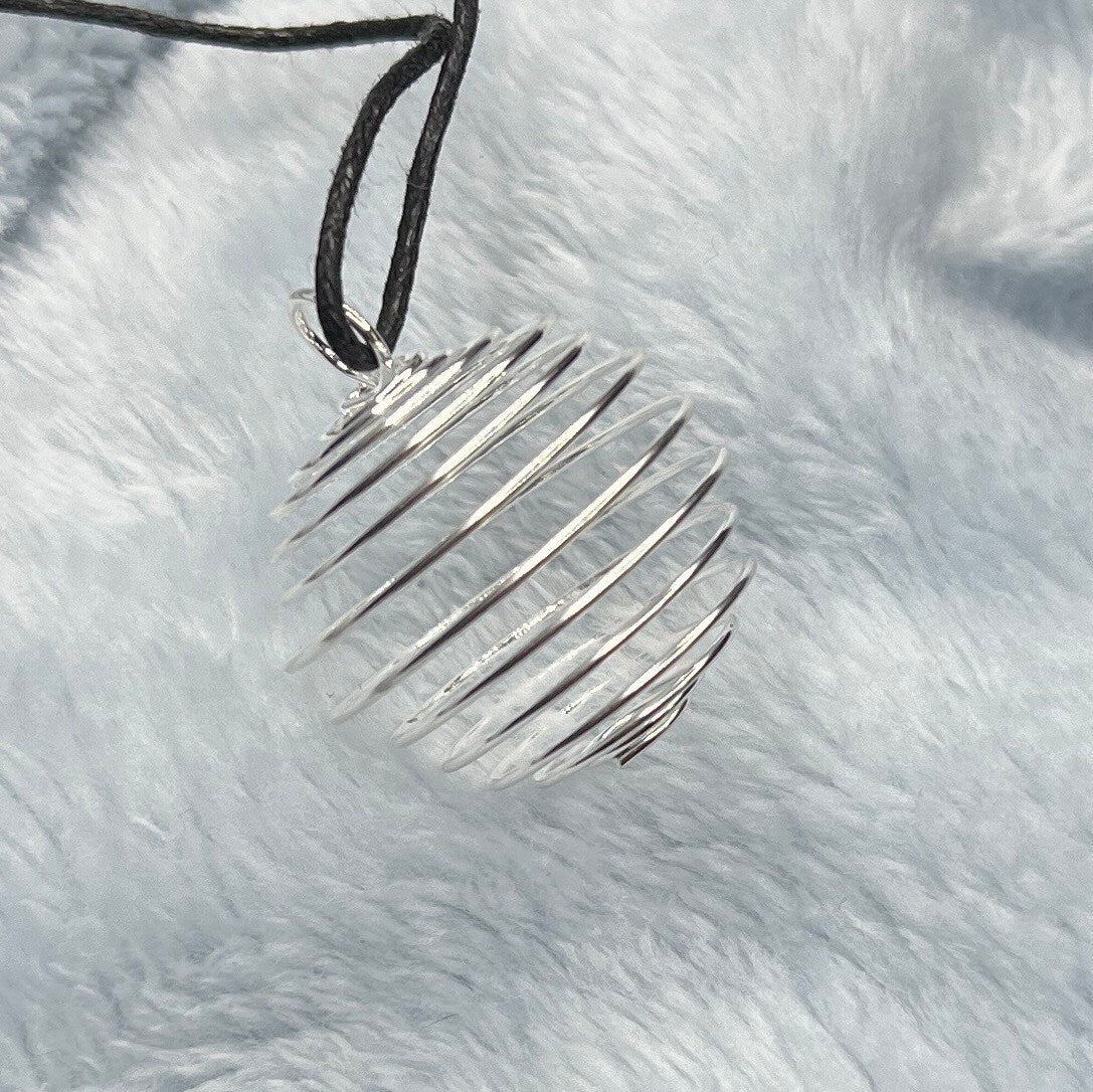 Silver Cage Pendant 25mm 1163 Adjustable black cord.