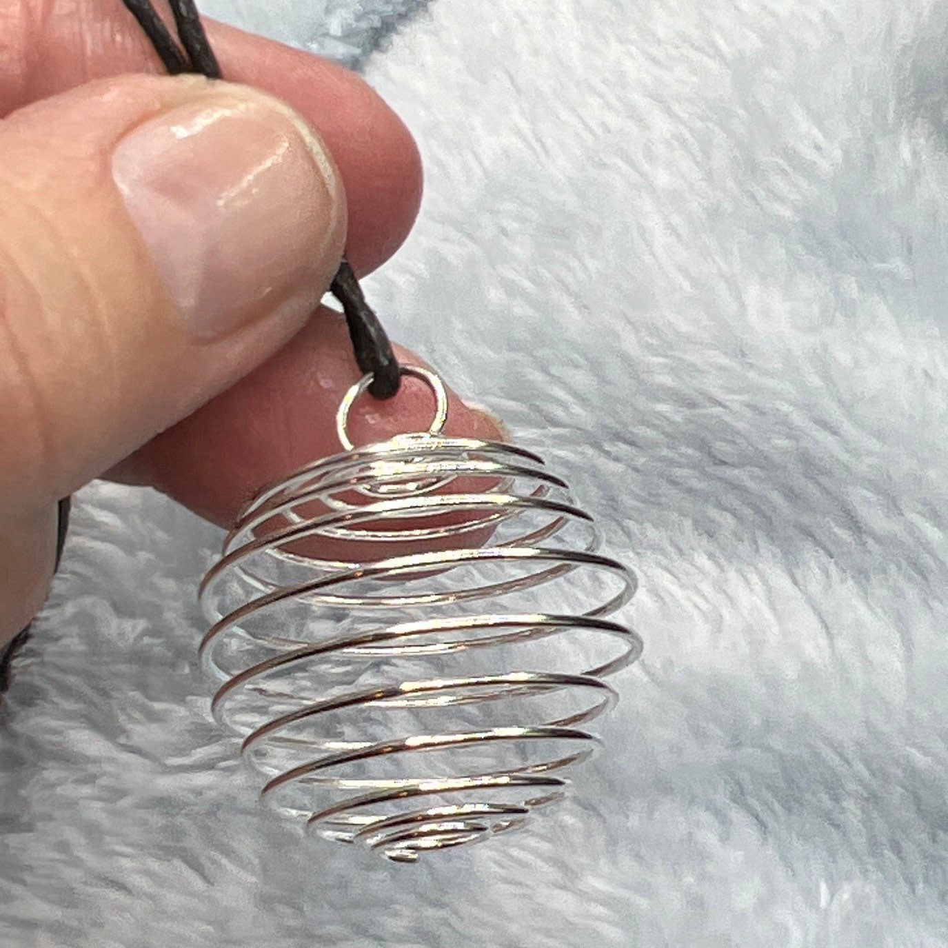 Silver Cage Pendant 25mm 1163 Adjustable black cord.