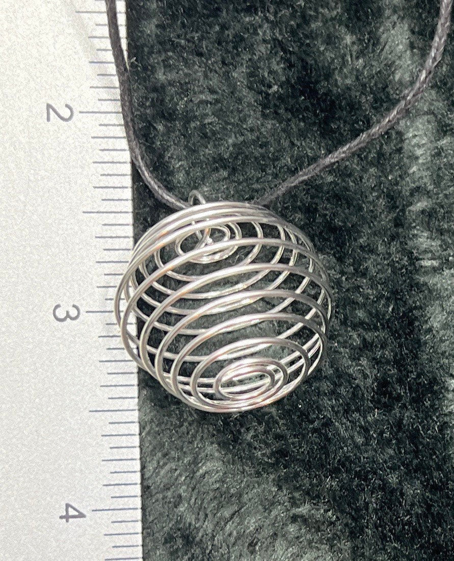 Silver Cage Pendant 25mm 1163 Adjustable black cord.